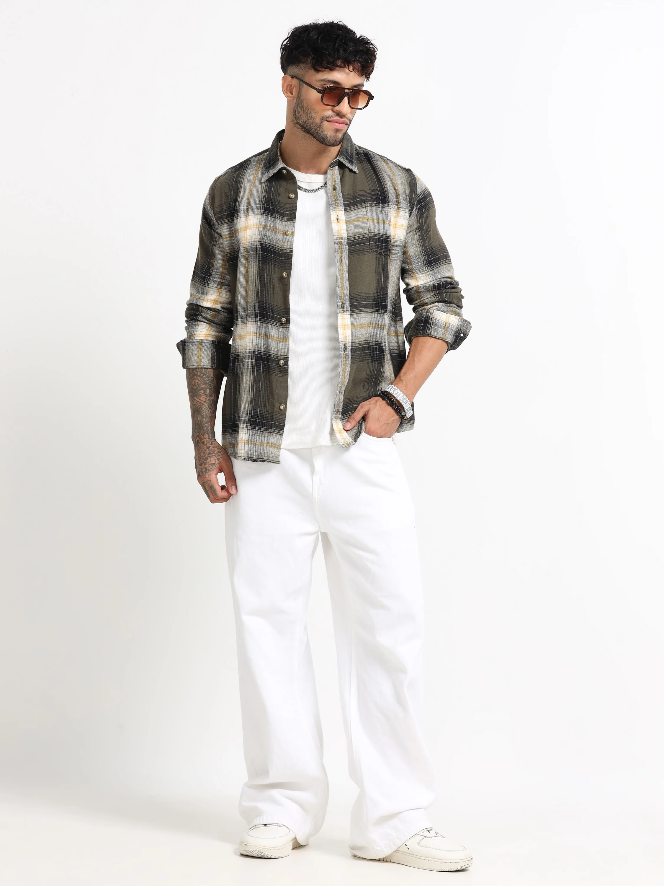 Men Green Multi Check Shirt - Image 7