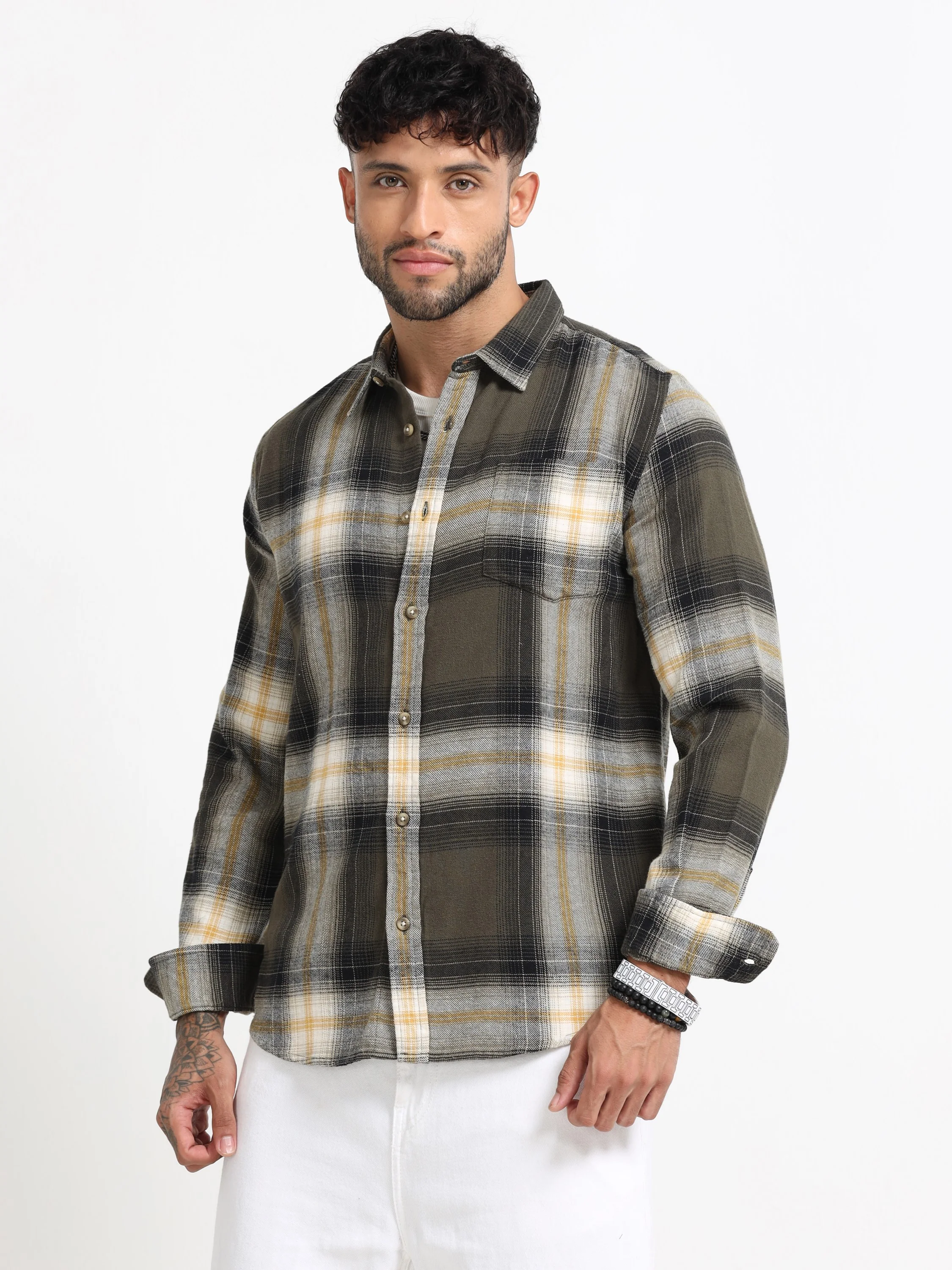 Men Green Multi Check Shirt - Image 8