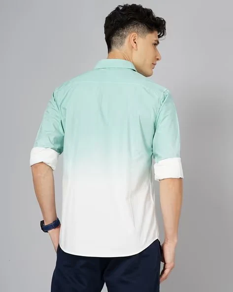 Men Green Ombre Dyed Shirt - Image 2