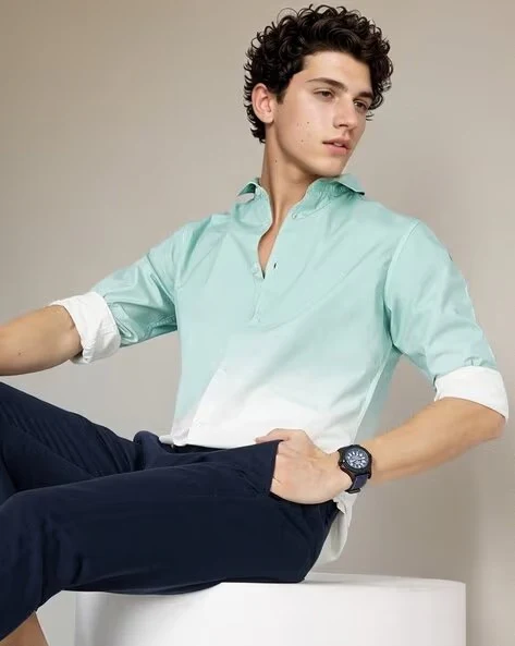 Men Green Ombre Dyed Shirt - Image 7