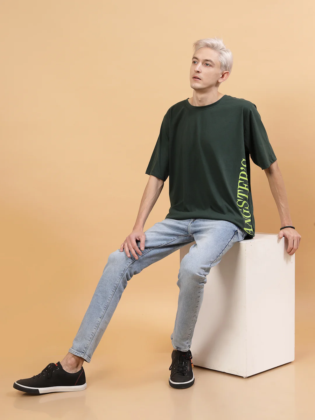 Men Green Oversized Printed T-shirt - Image 3