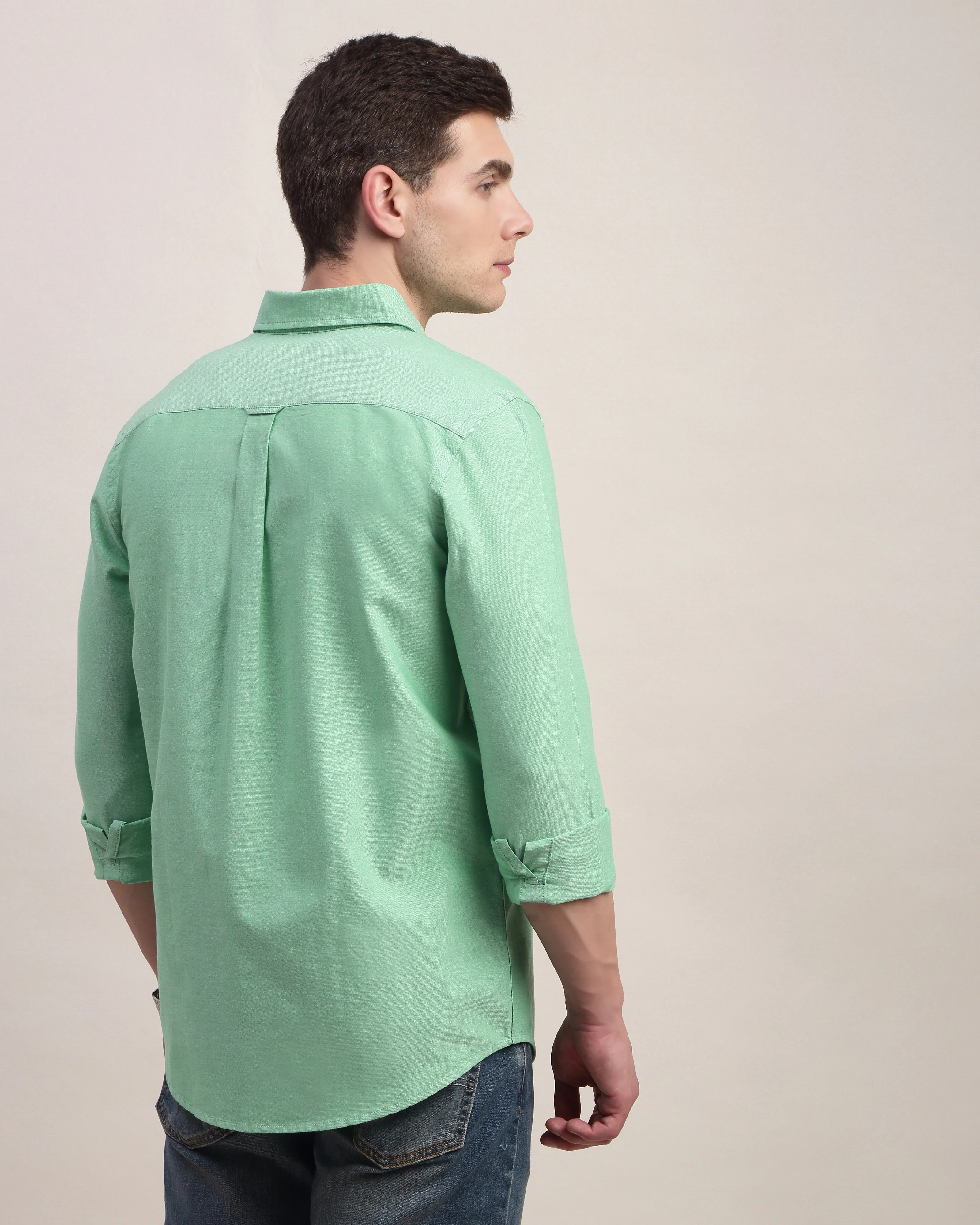 Men Green Oxford Shirt - Image 2