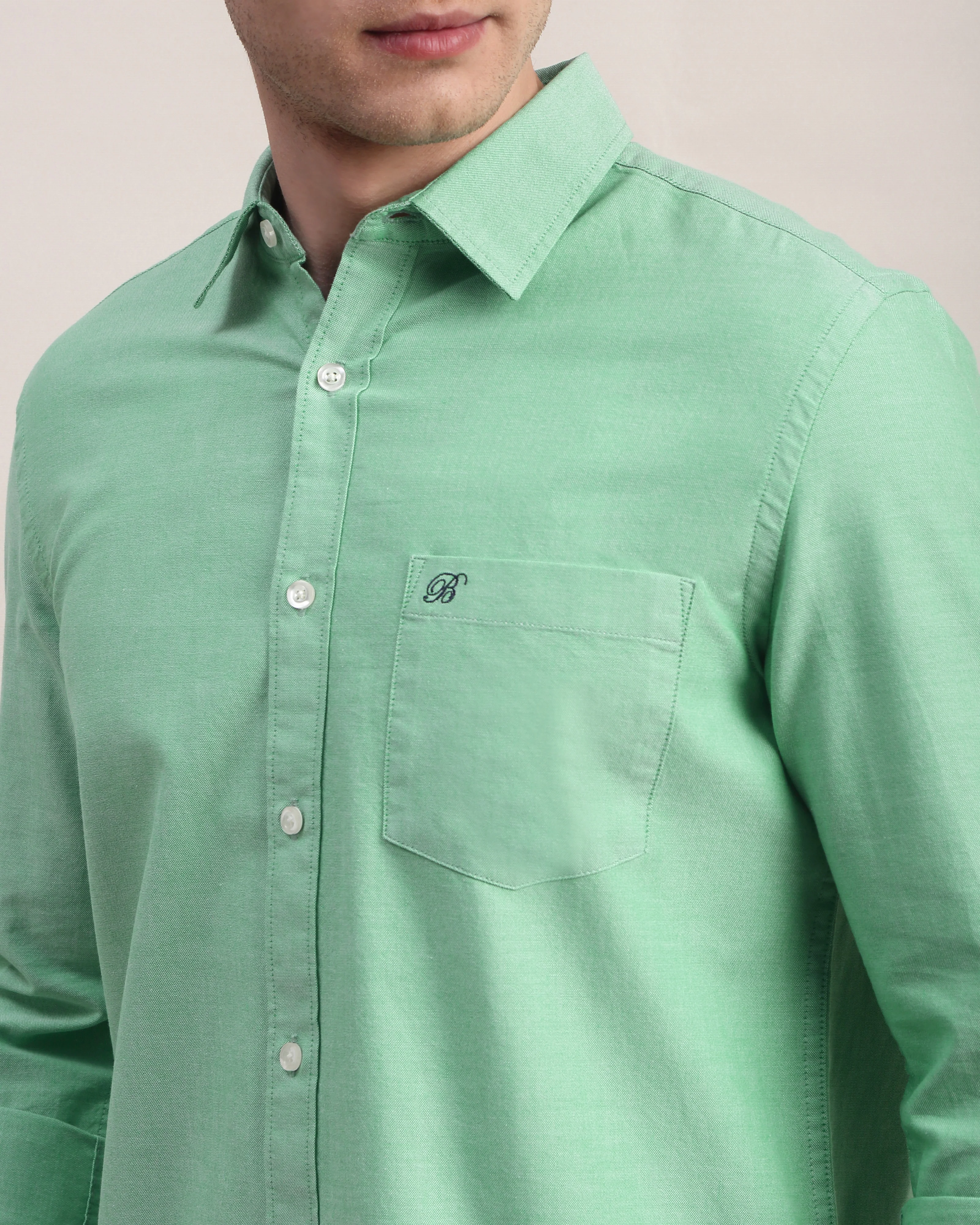 Men Green Oxford Shirt - Image 3