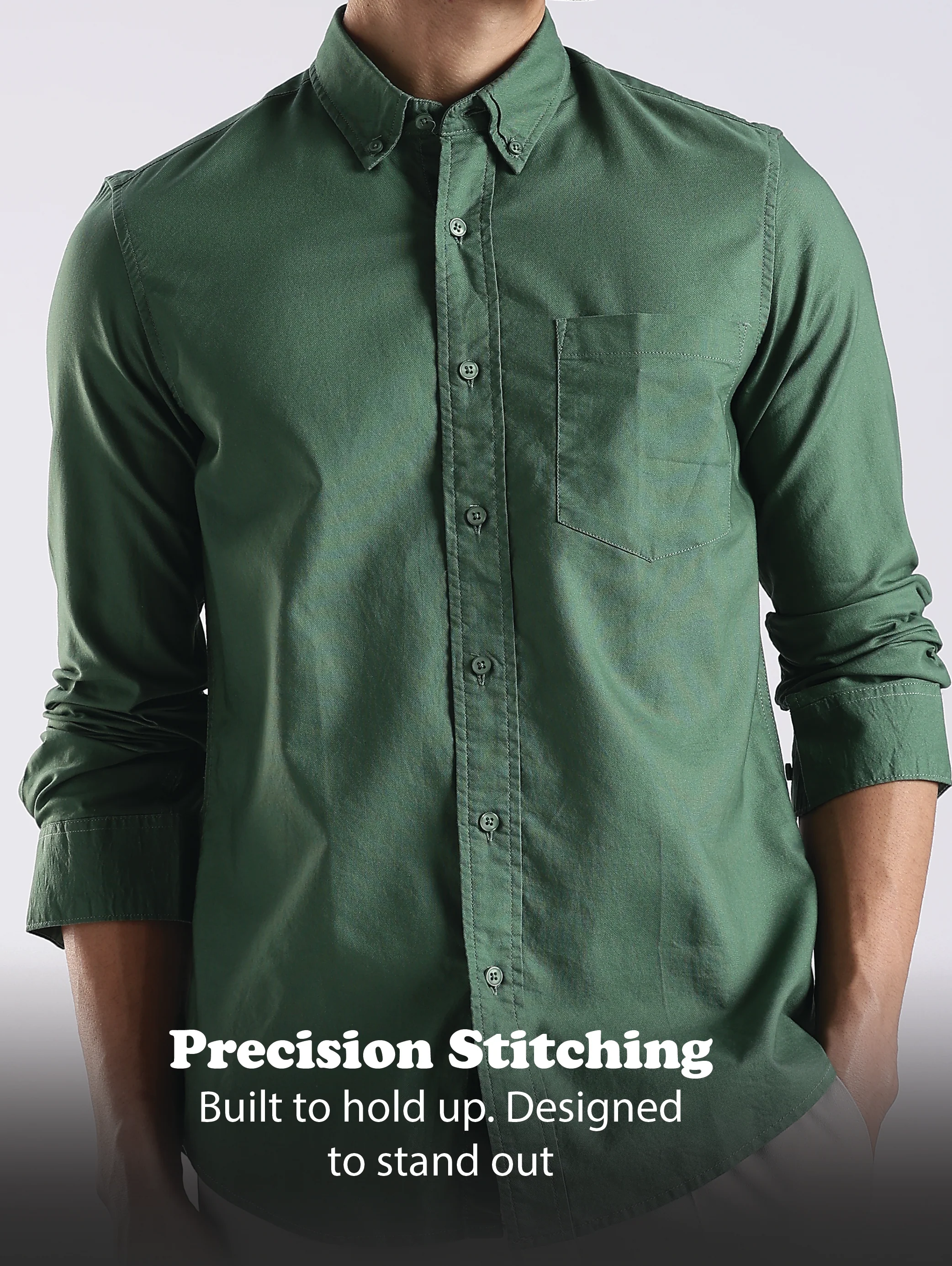Men Green Oxford Solid Shirt - Image 12