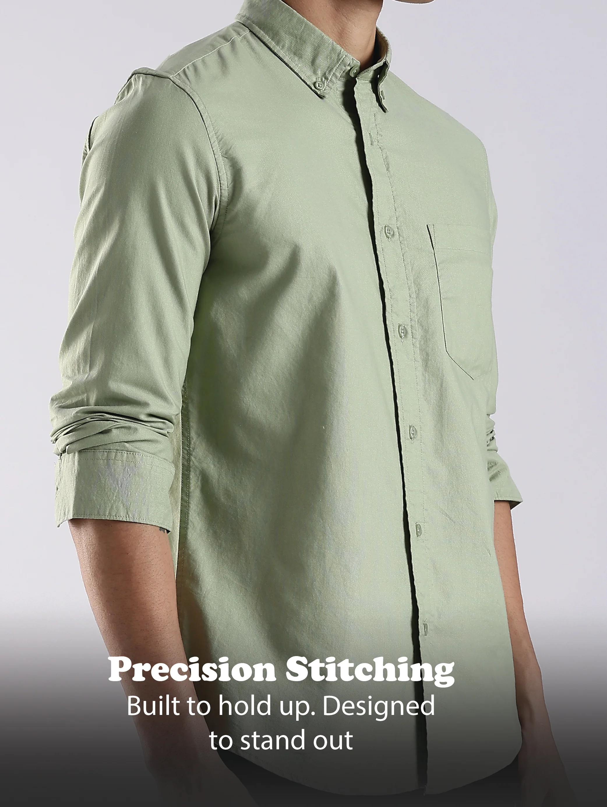 Men Green Oxford Solid Shirt - Image 12