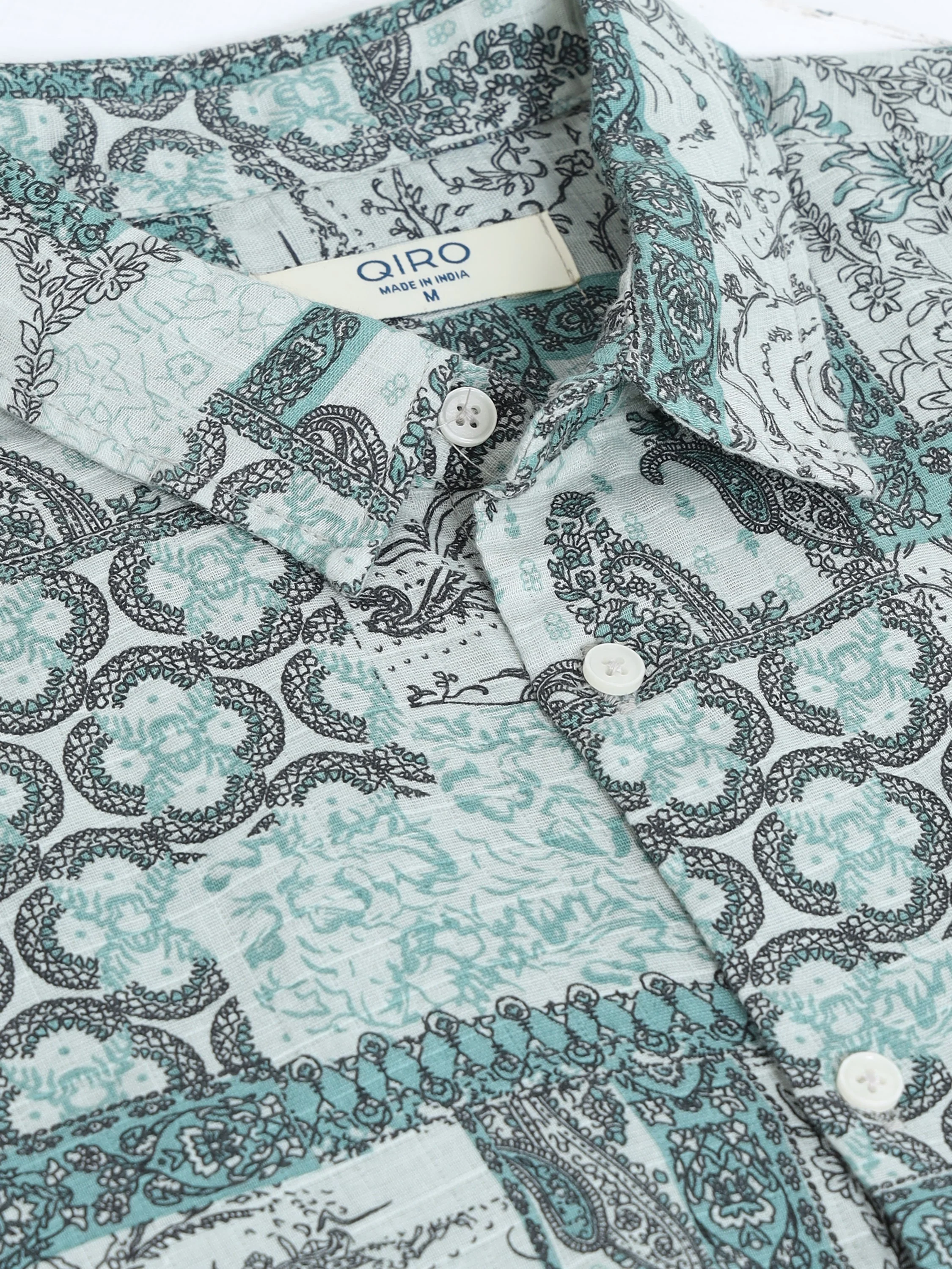 Men Green Paisley Patch Shirt - Image 4