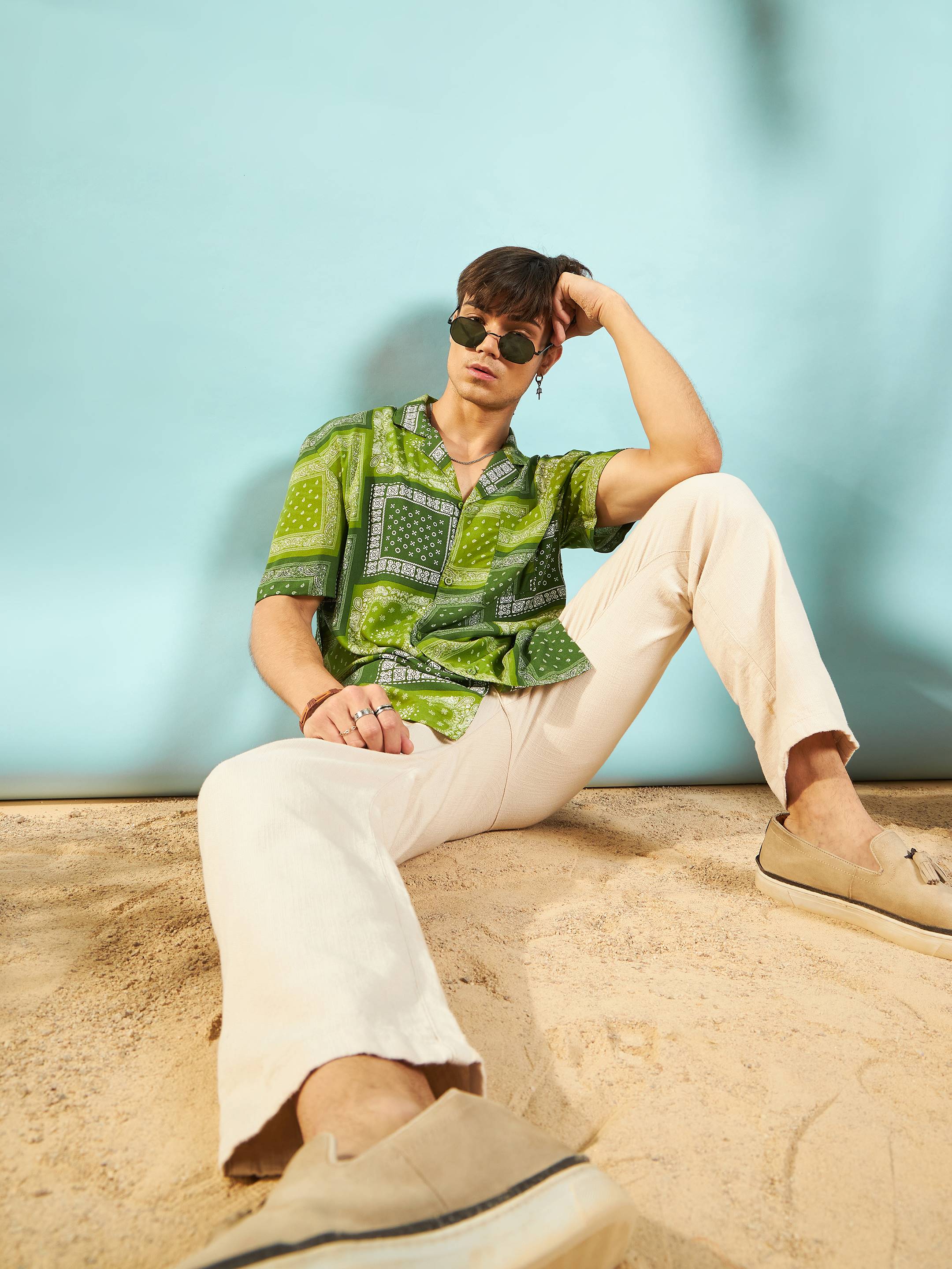Men Green Paisley Relax Fit Shirt - Image 6