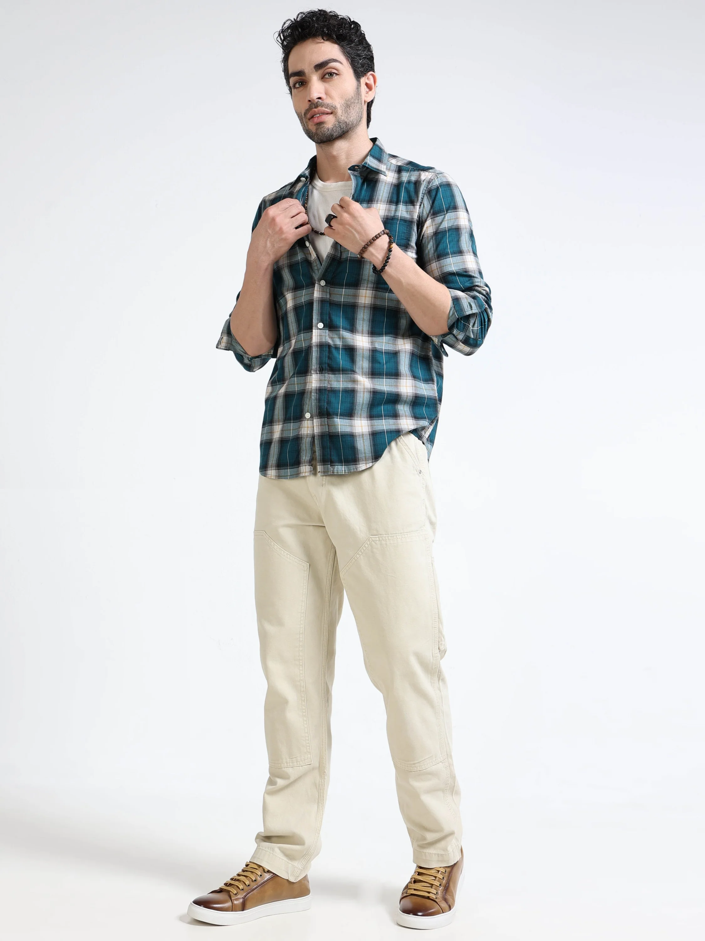 Men Green Plaid Regular Fit Shirt - Image 2