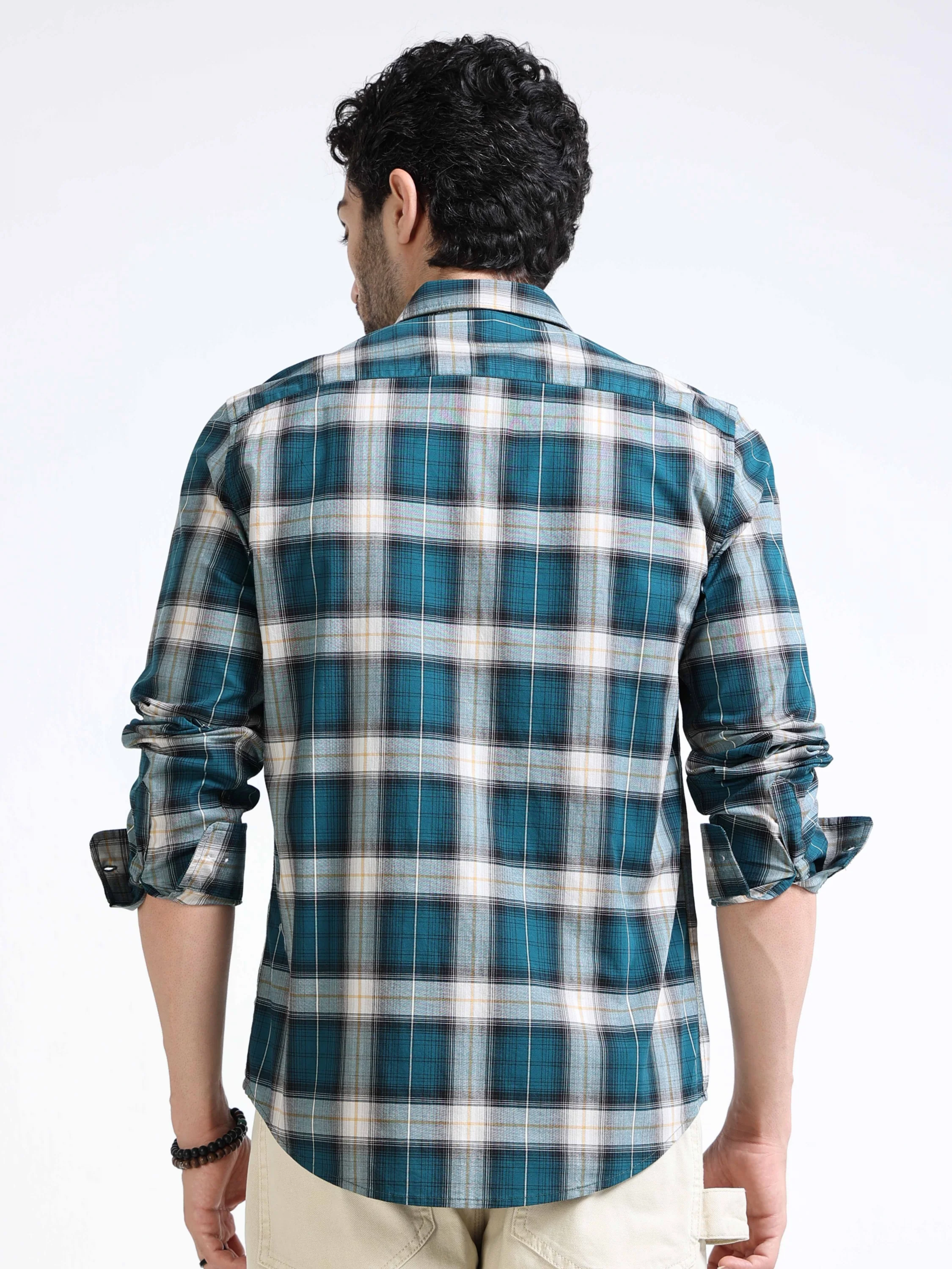 Men Green Plaid Regular Fit Shirt - Image 4