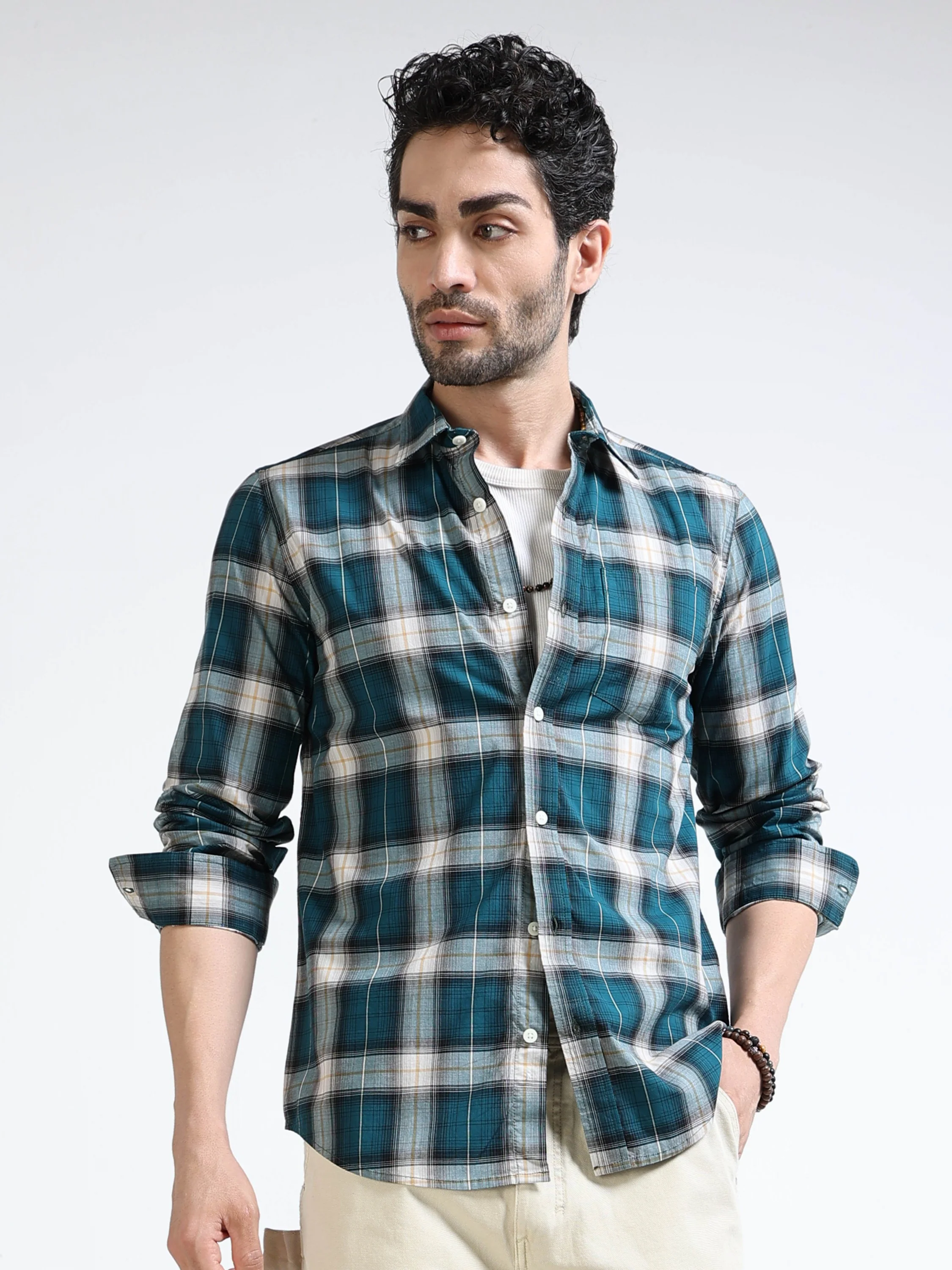 Men Green Plaid Regular Fit Shirt - Image 6