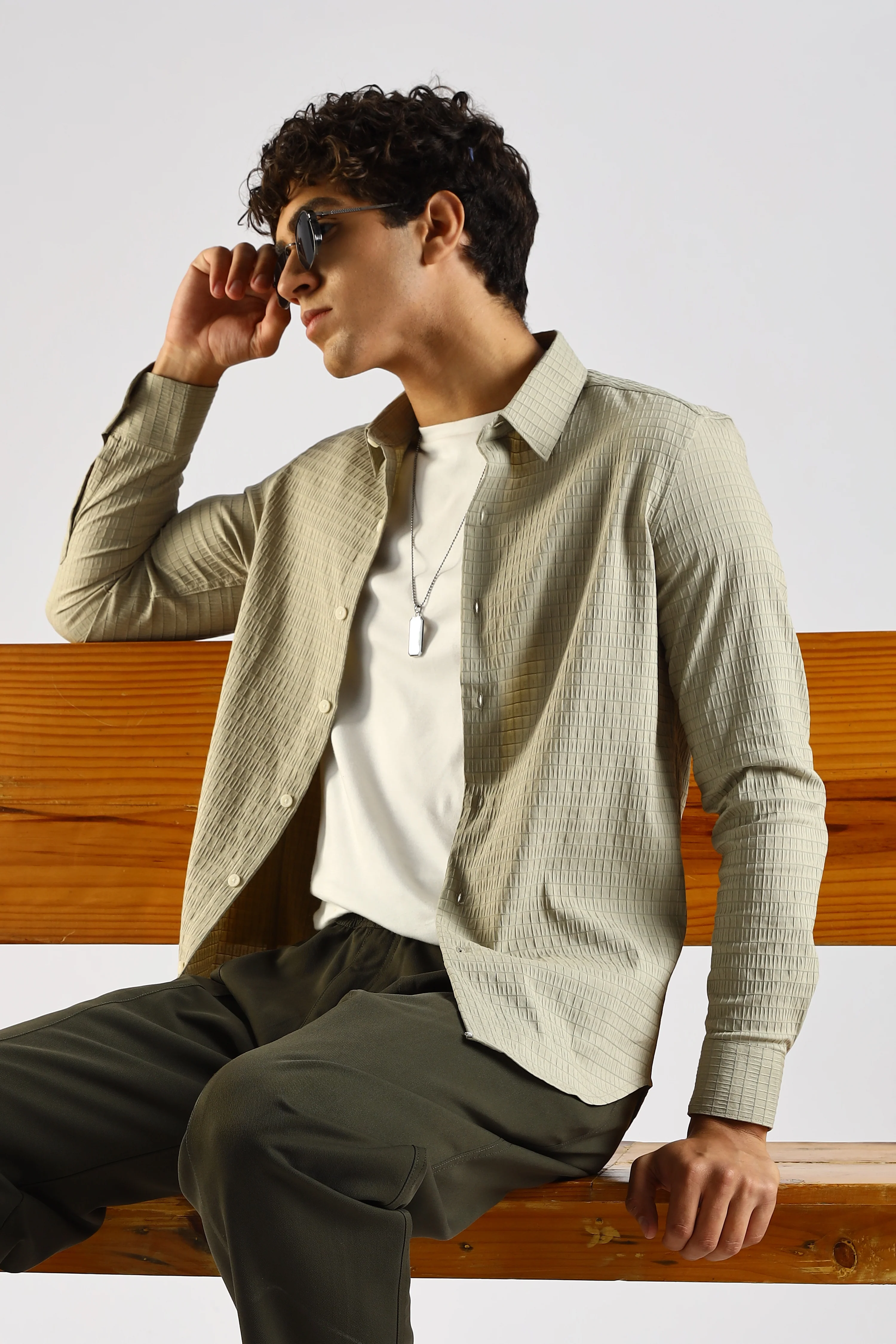 Men Green Poly Blend Slim Fit Shirt - Image 10