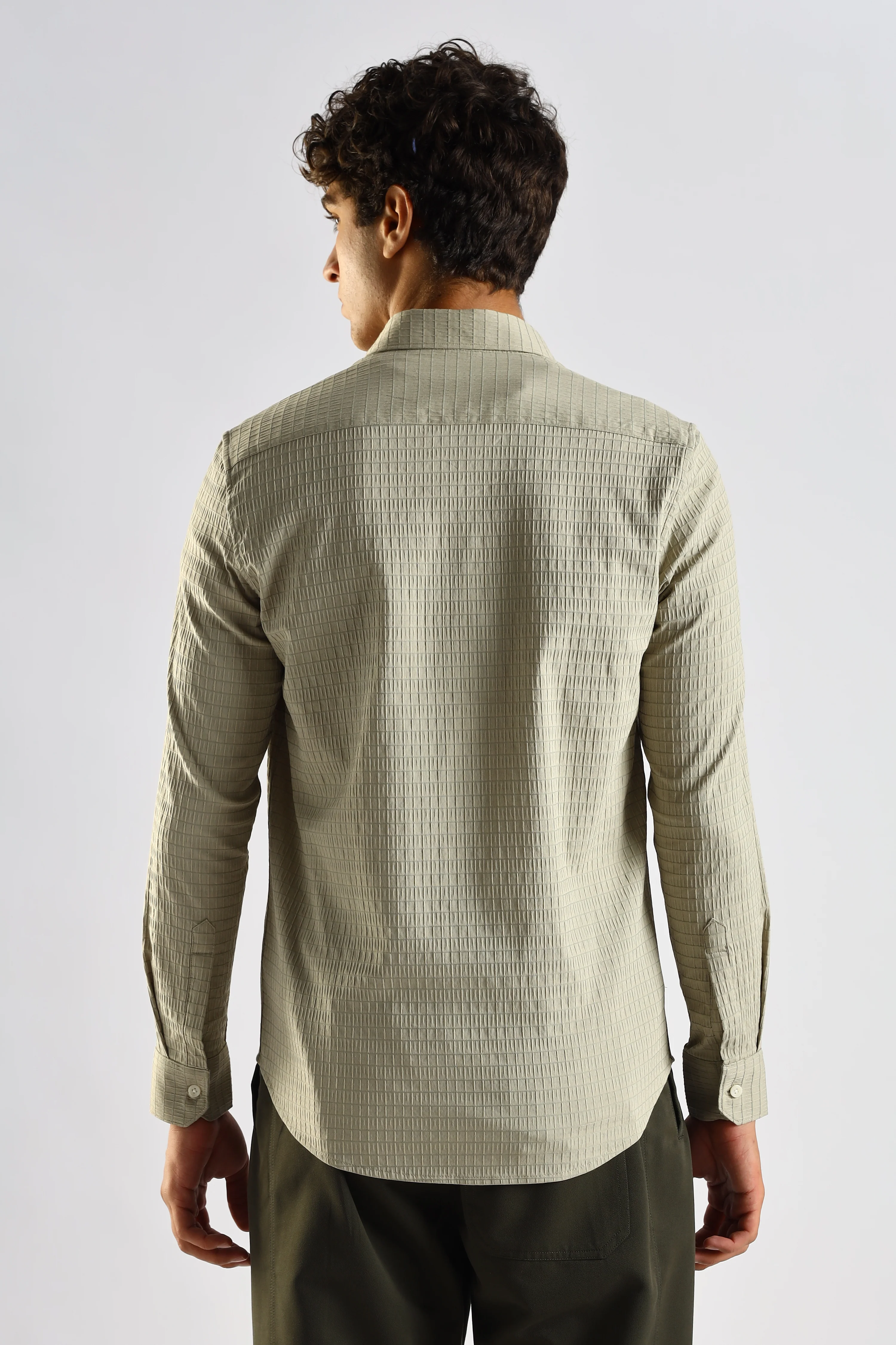 Men Green Poly Blend Slim Fit Shirt - Image 2