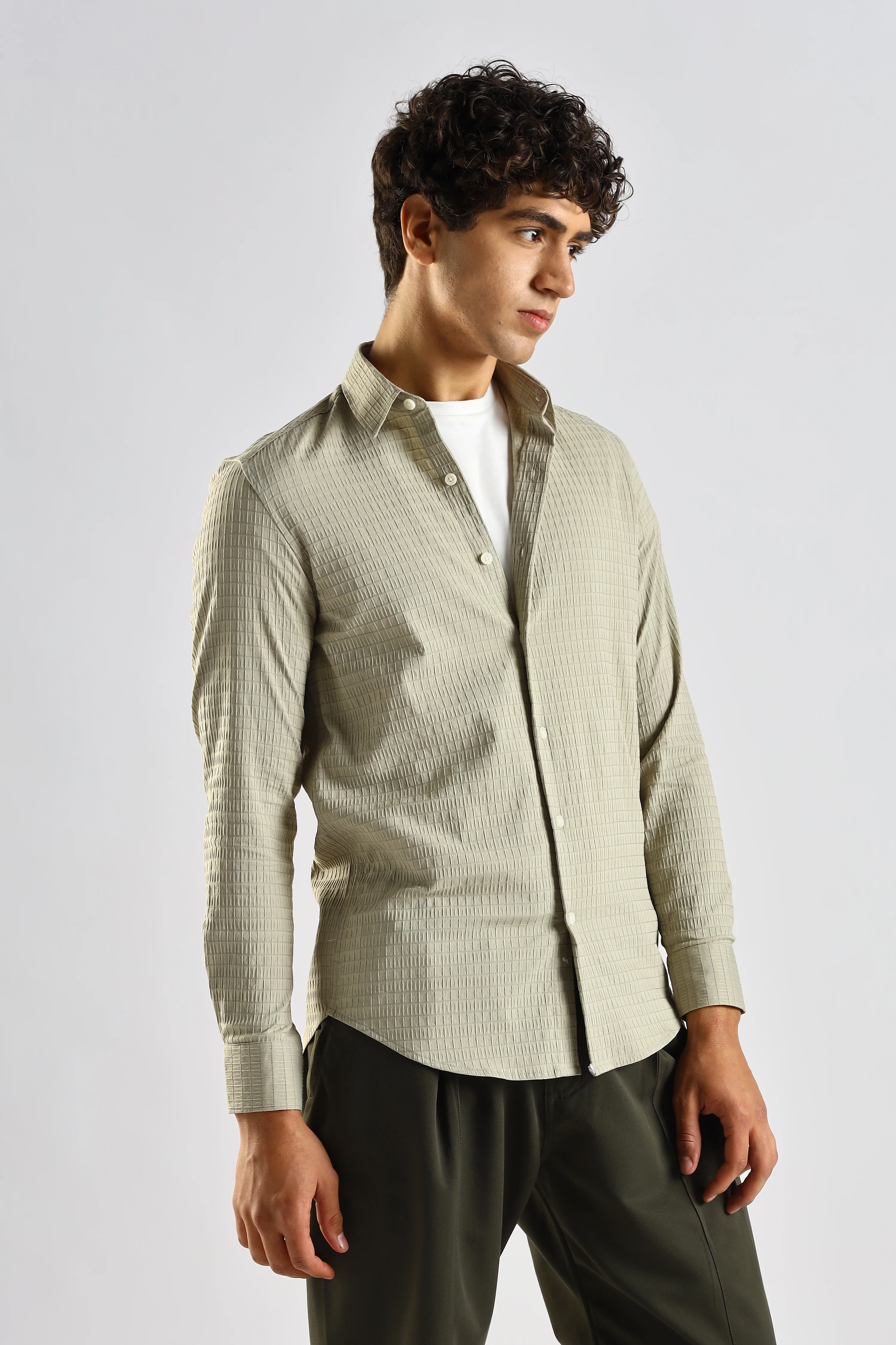 Men Green Poly Blend Slim Fit Shirt - Image 4