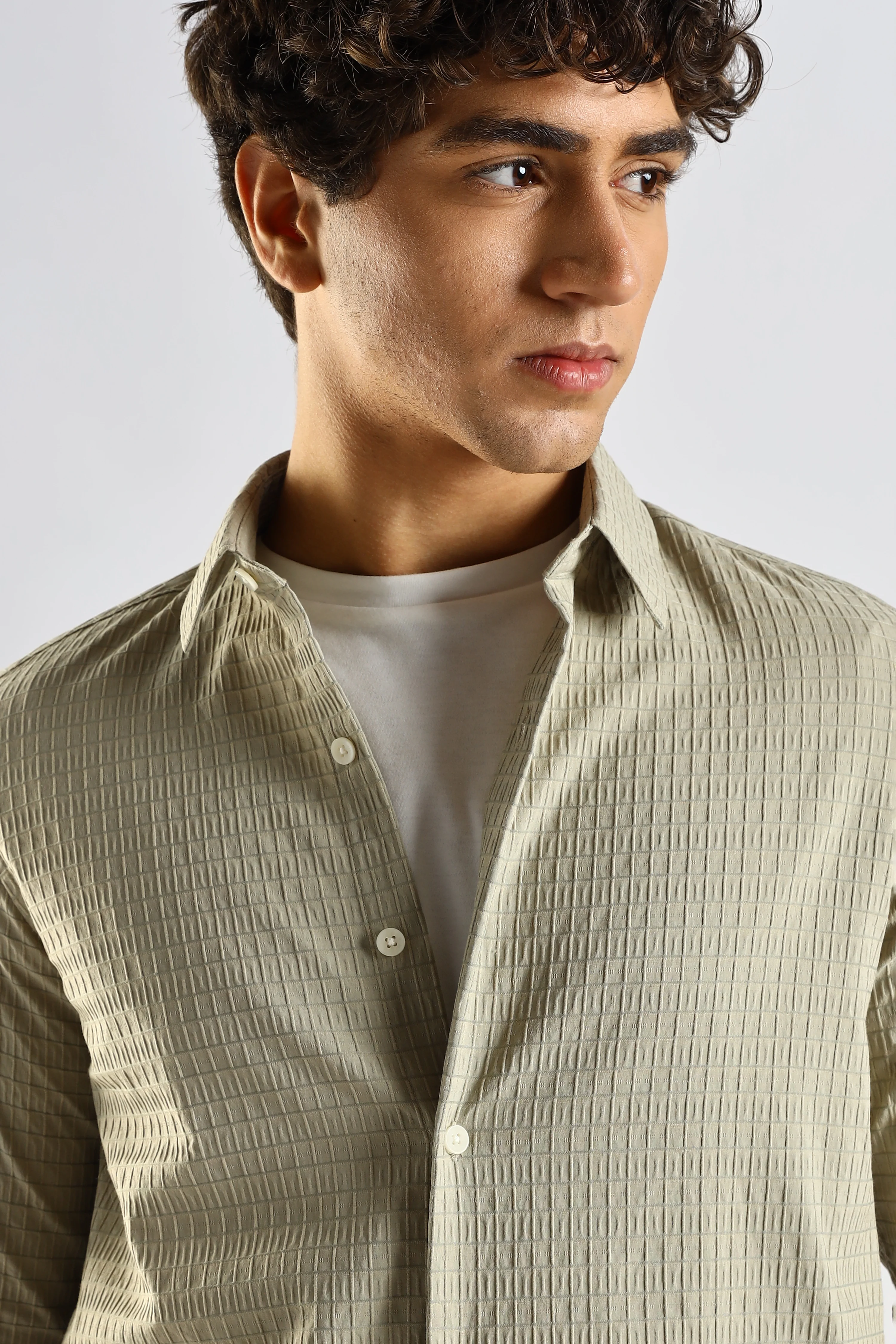 Men Green Poly Blend Slim Fit Shirt - Image 5