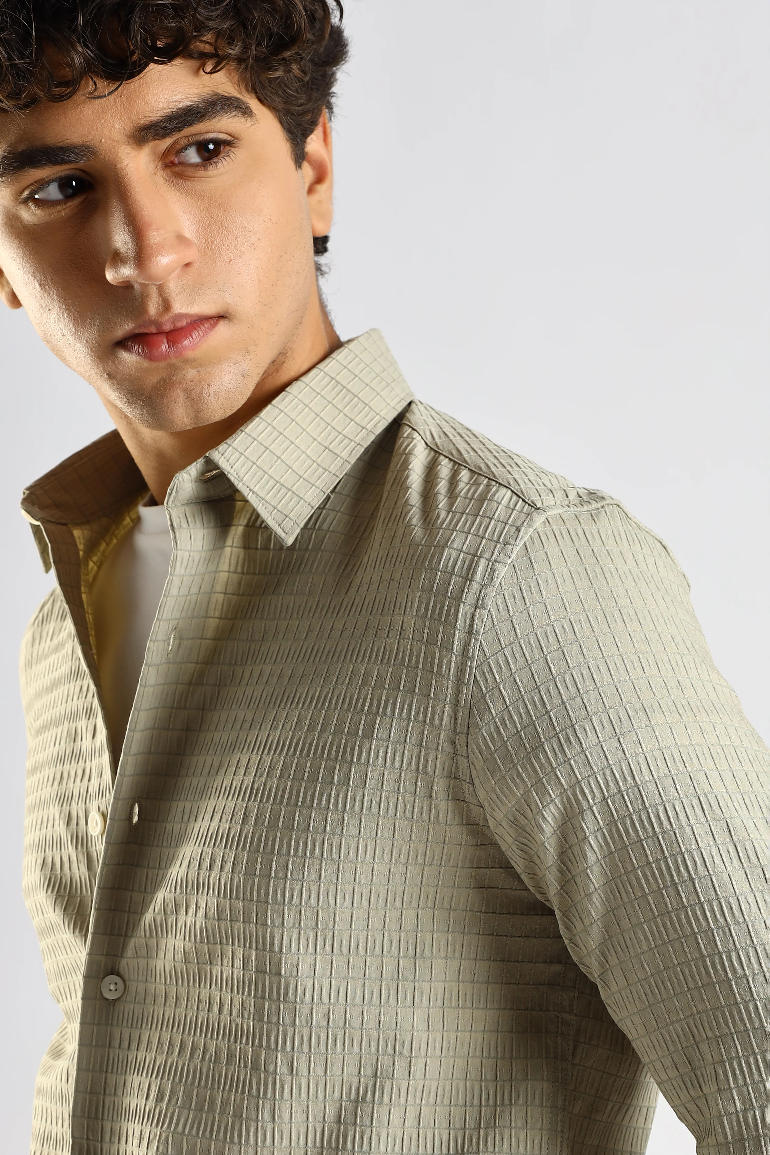 Men Green Poly Blend Slim Fit Shirt - Image 6