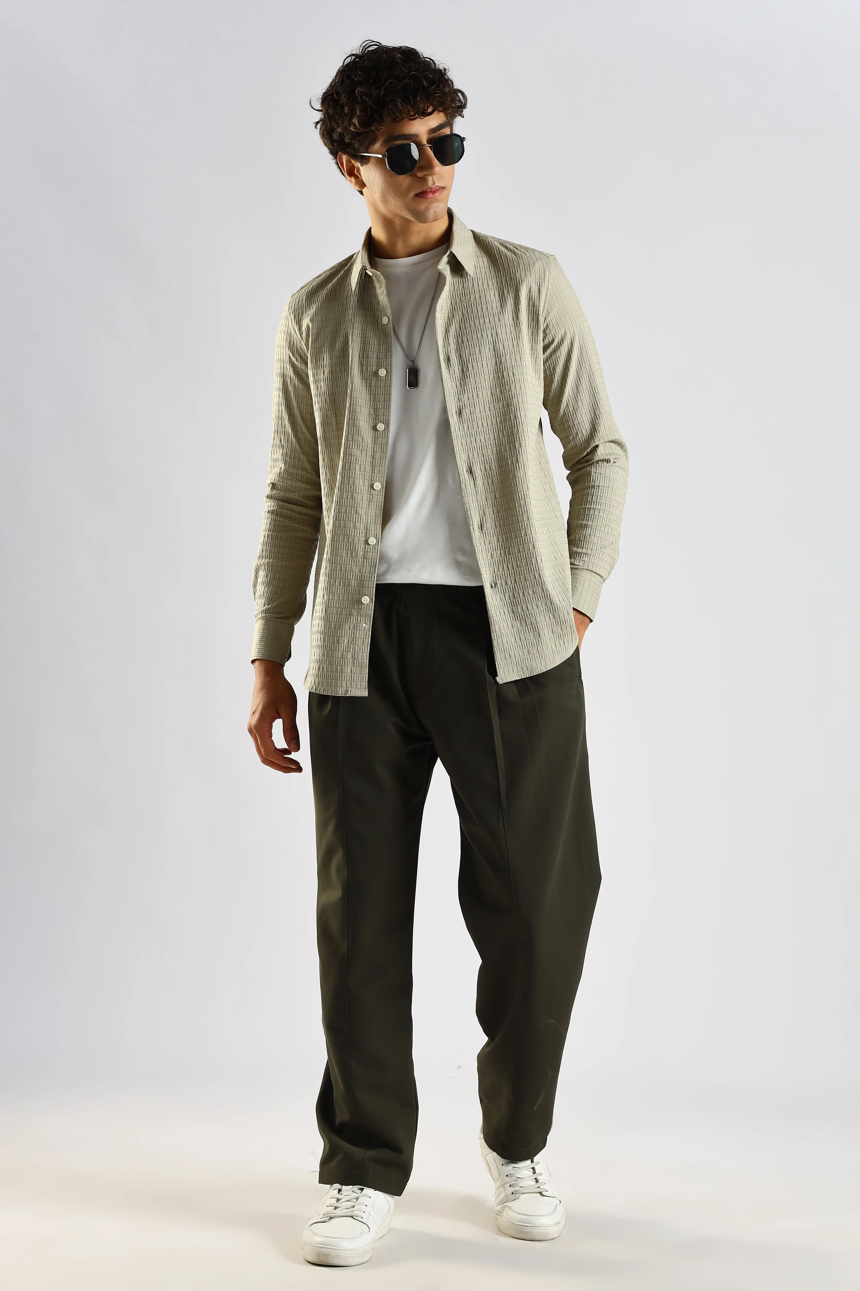 Men Green Poly Blend Slim Fit Shirt - Image 7