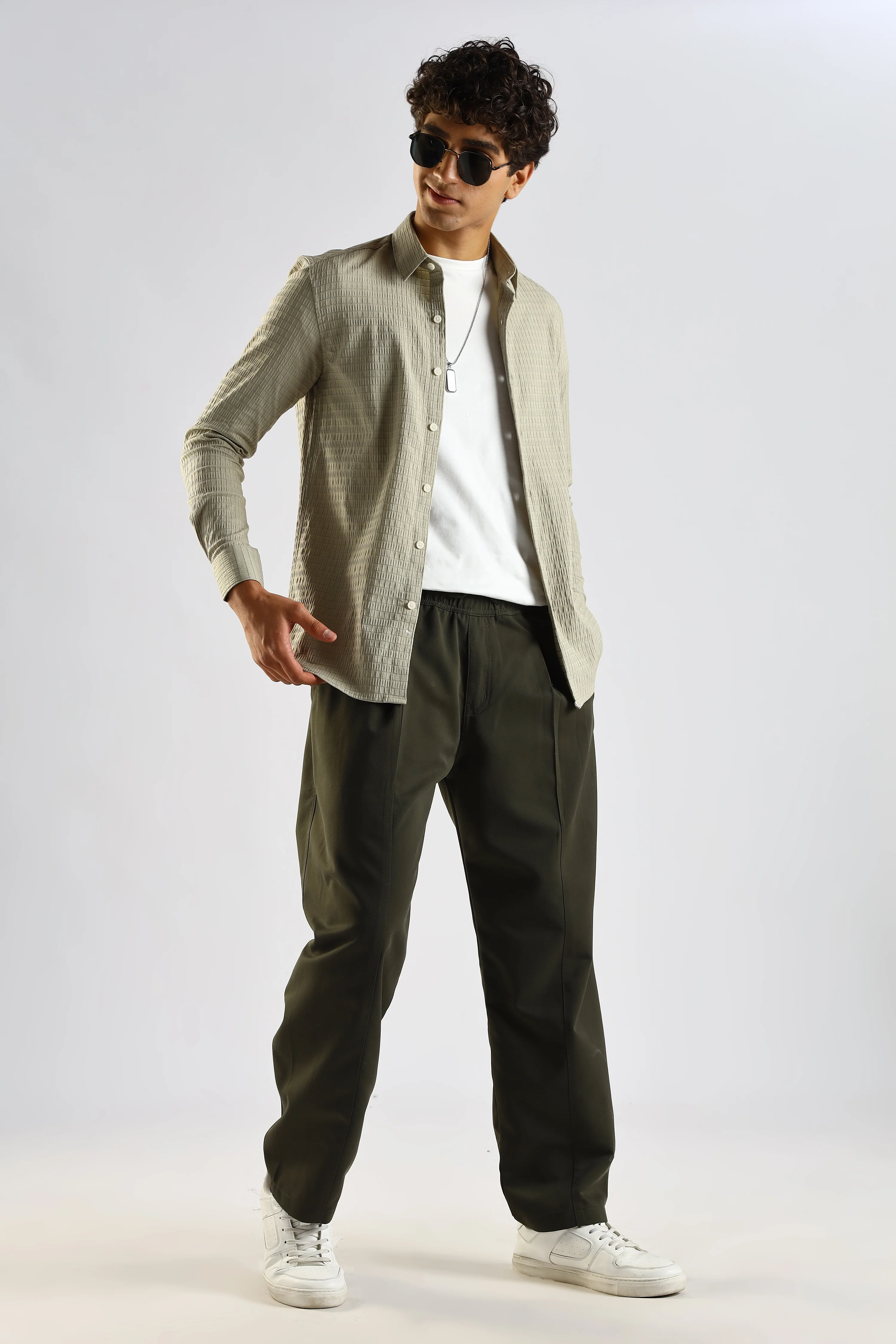Men Green Poly Blend Slim Fit Shirt - Image 8