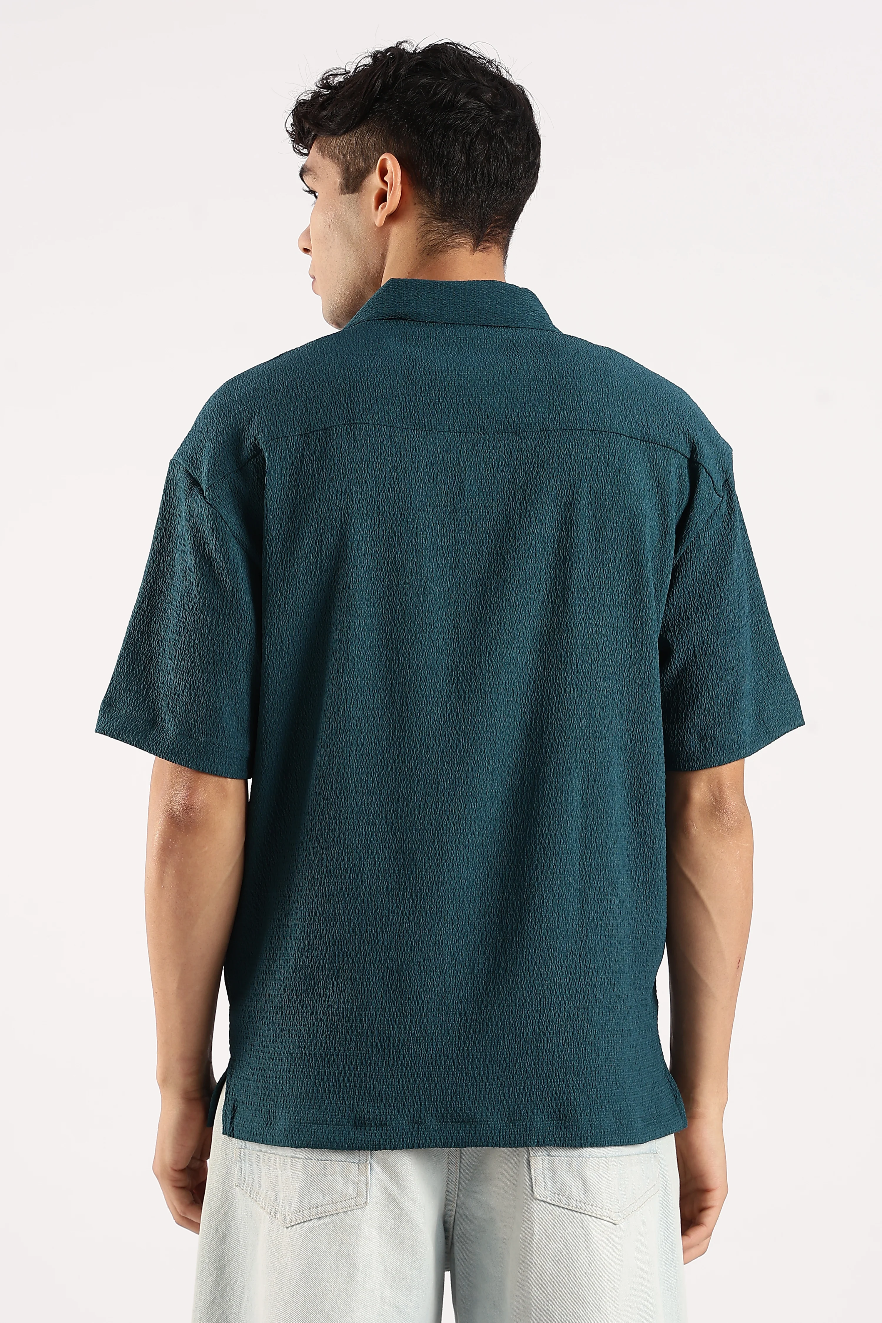 Men Green Poly Textured Shirt - Image 3
