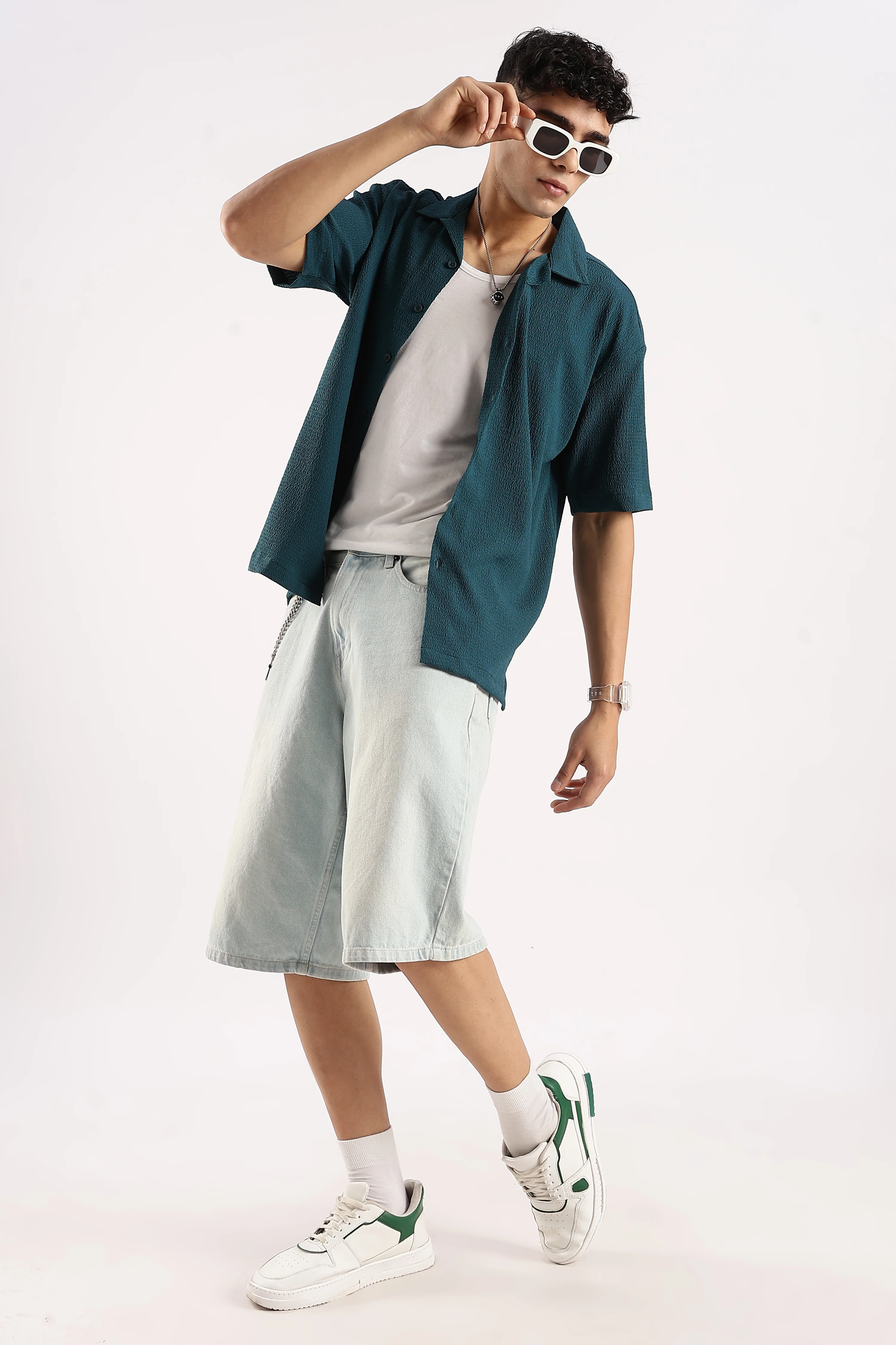 Men Green Poly Textured Shirt - Image 6