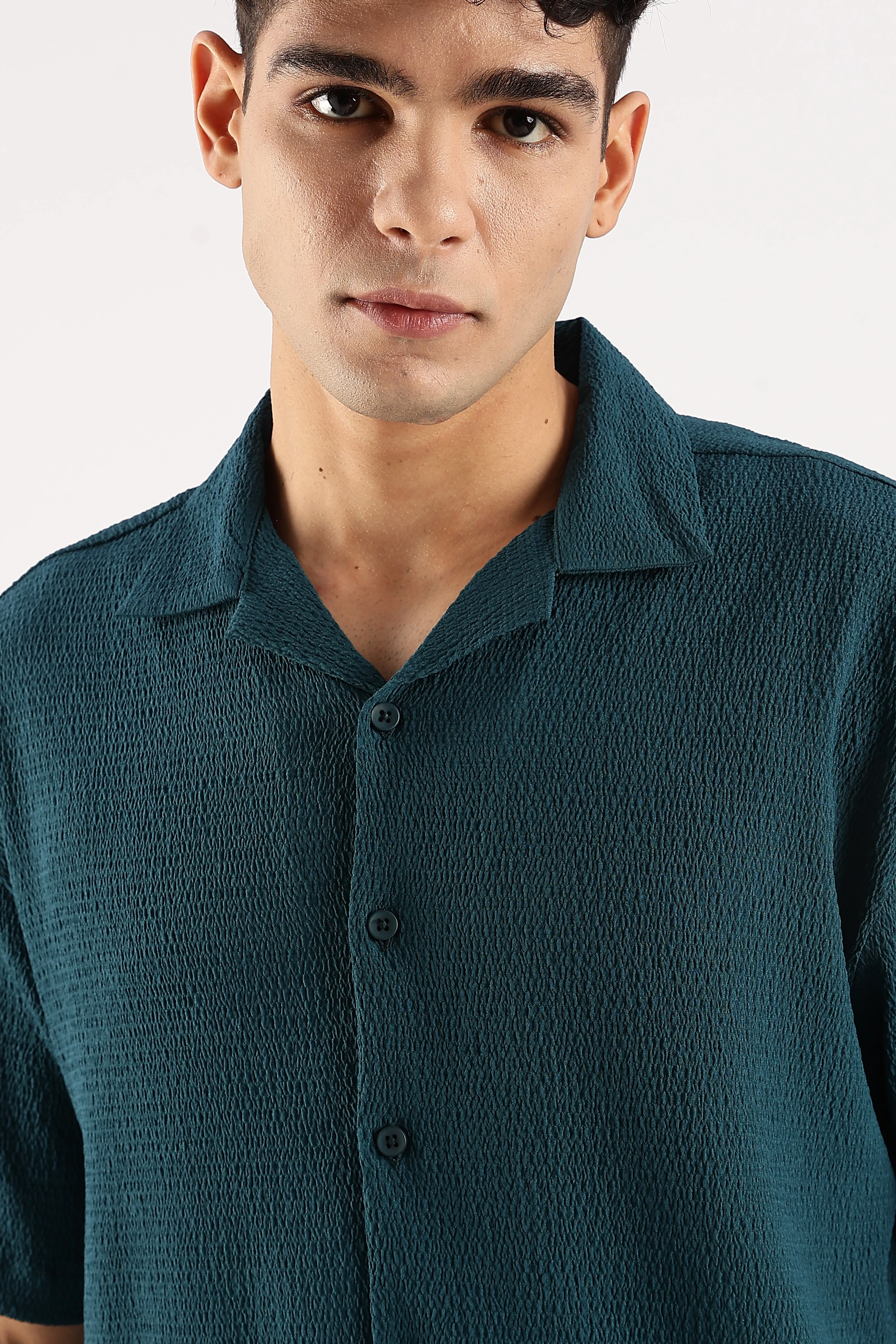 Men Green Poly Textured Shirt - Image 7