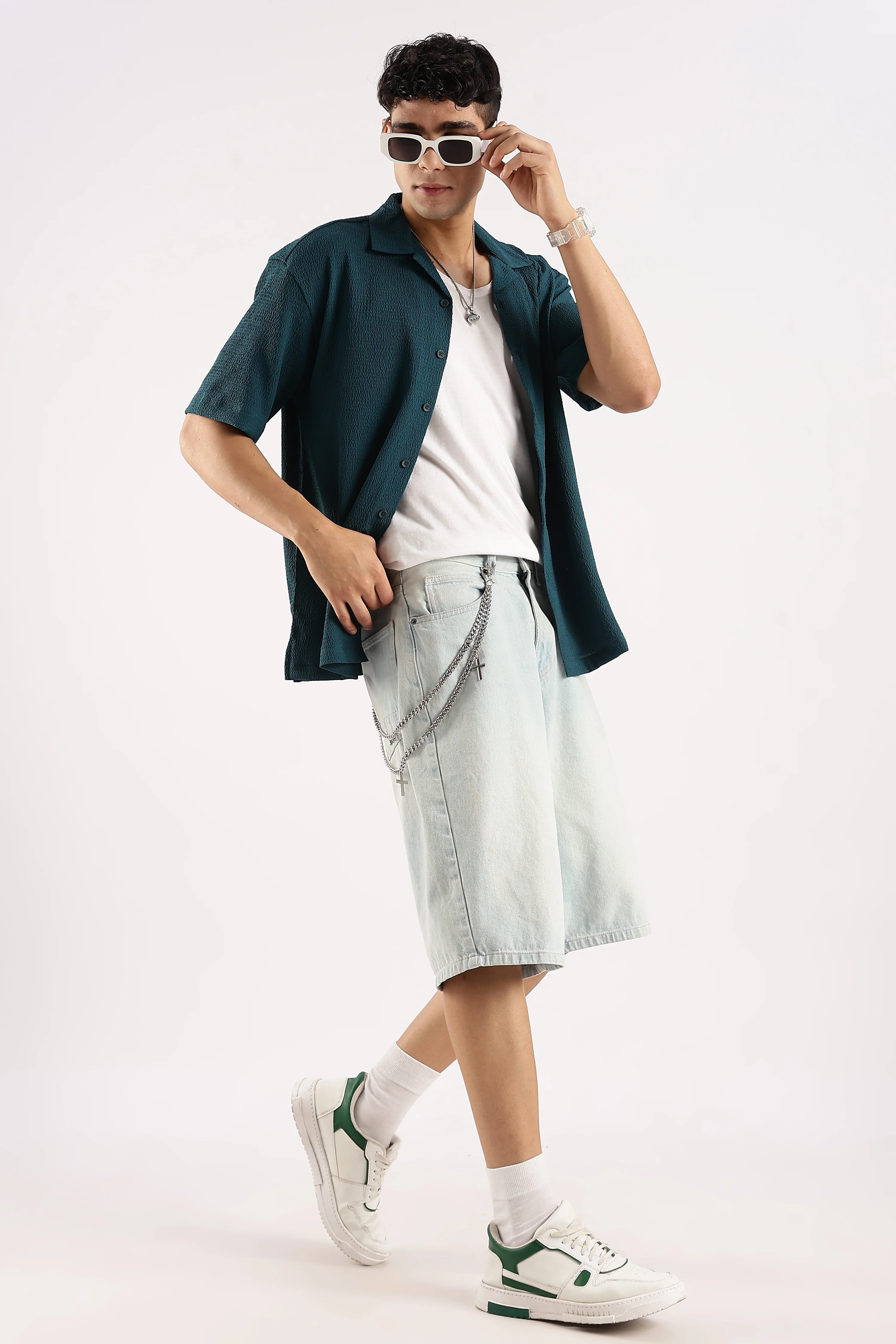 Men Green Poly Textured Shirt - Image 9