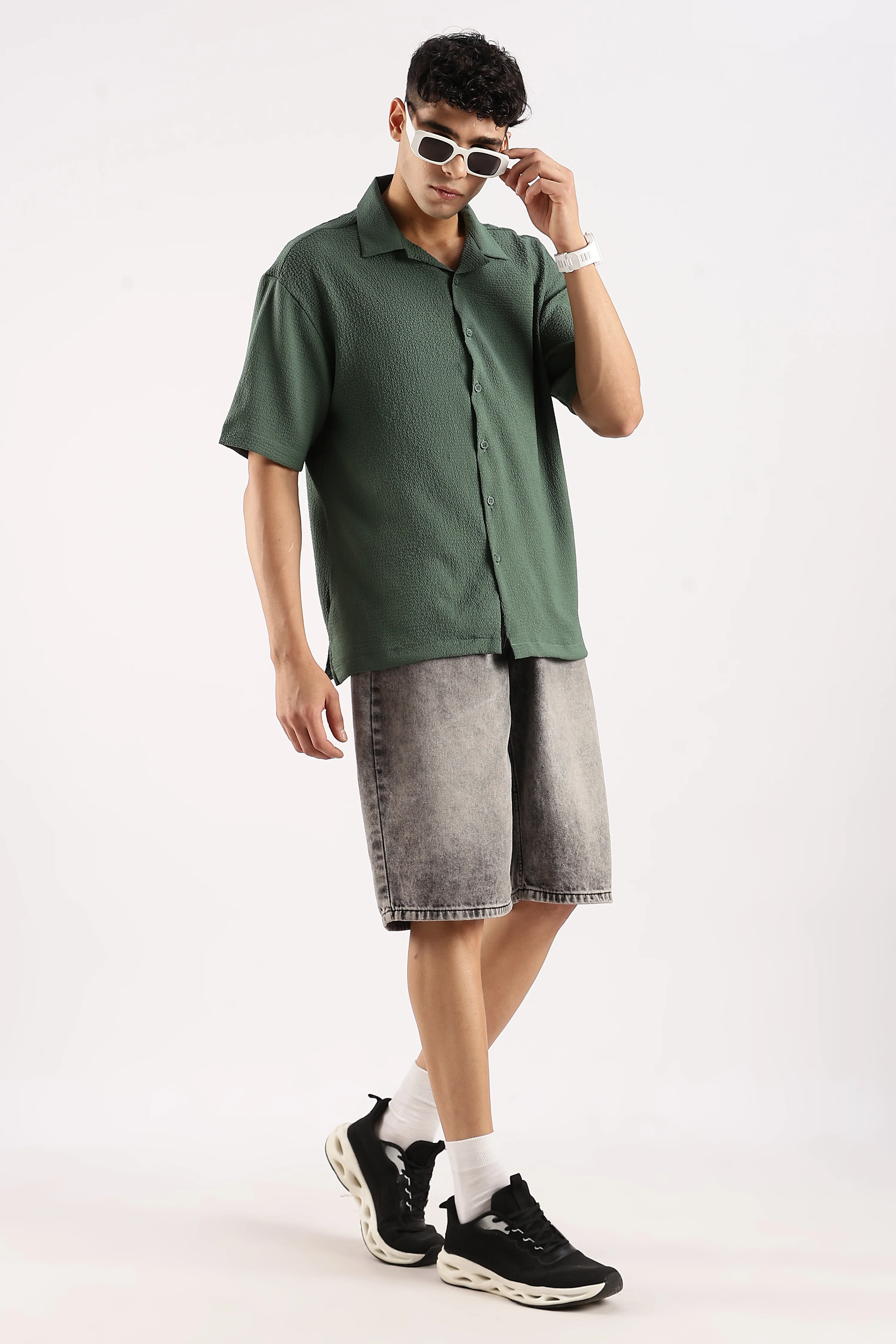 Men Green Poly Textured Shirt - Image 10
