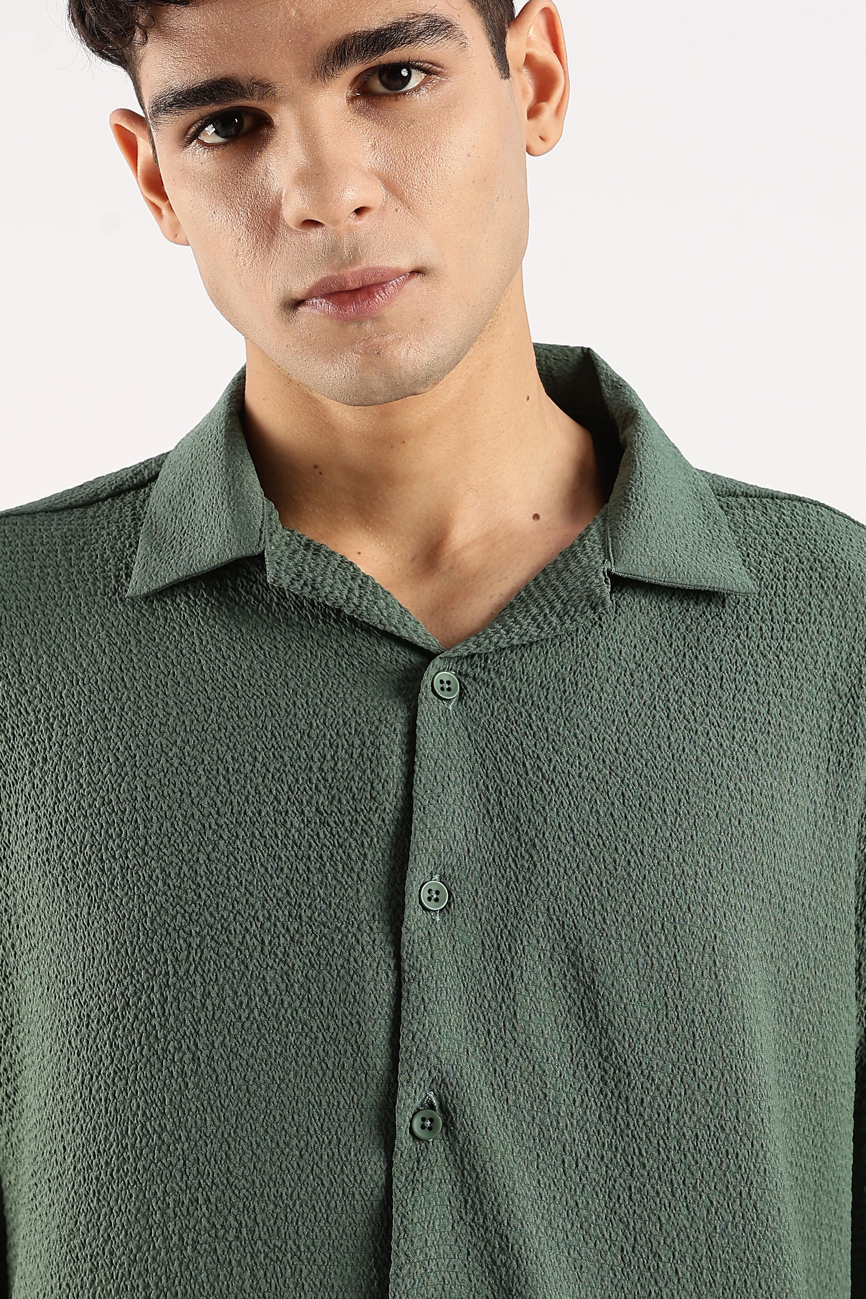Men Green Poly Textured Shirt - Image 5