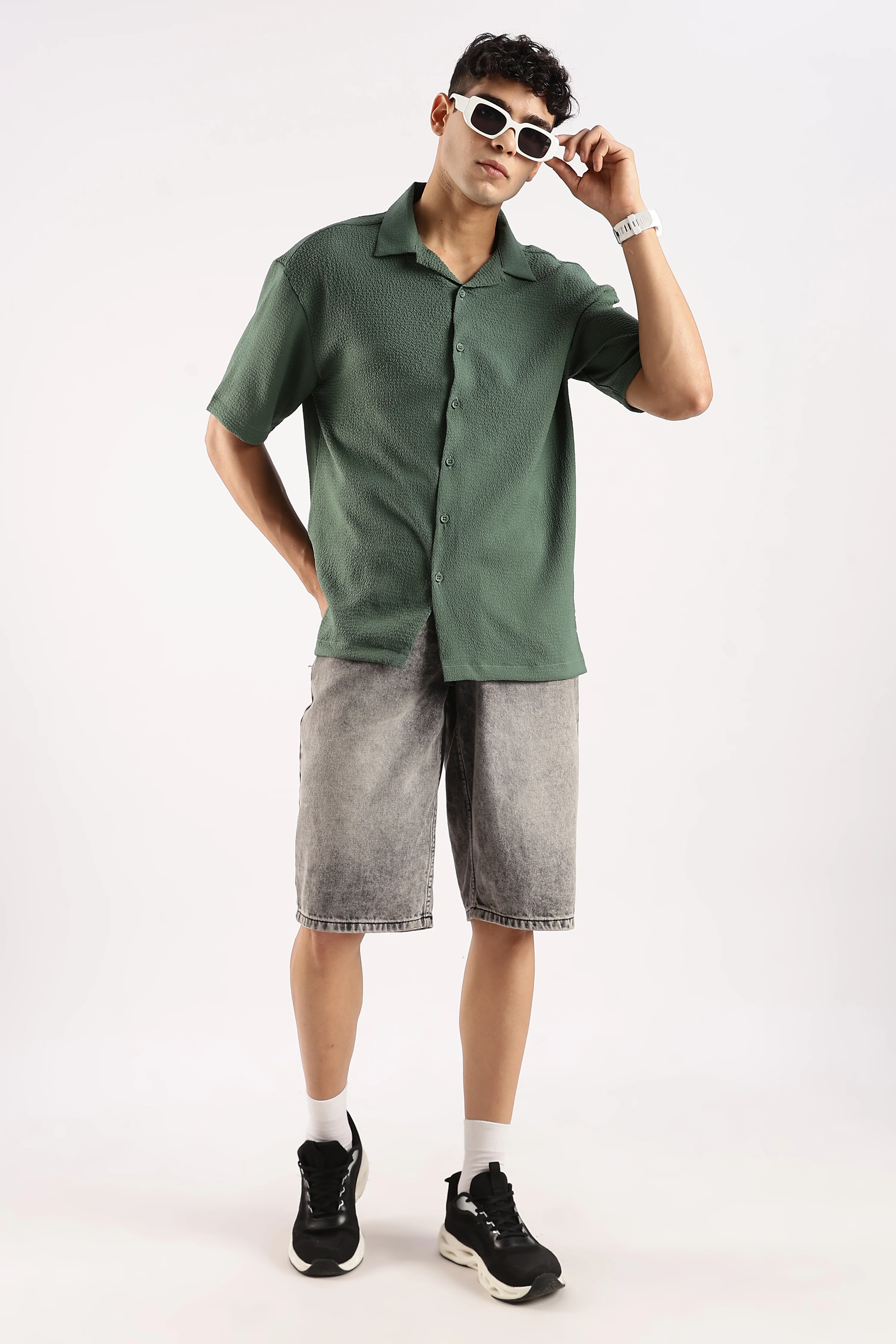 Men Green Poly Textured Shirt - Image 8