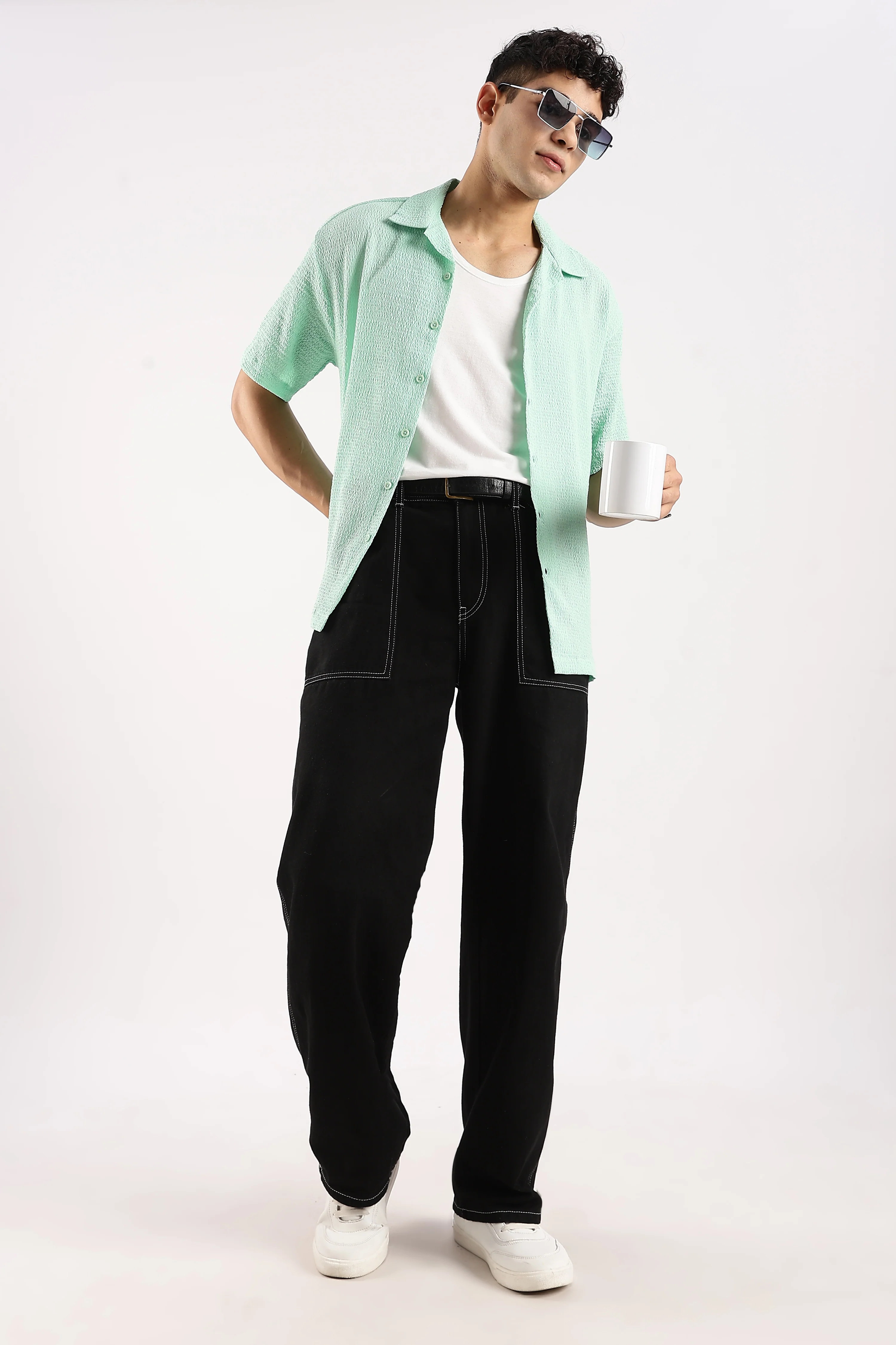 Men Green Poly Textured Shirt - Image 10