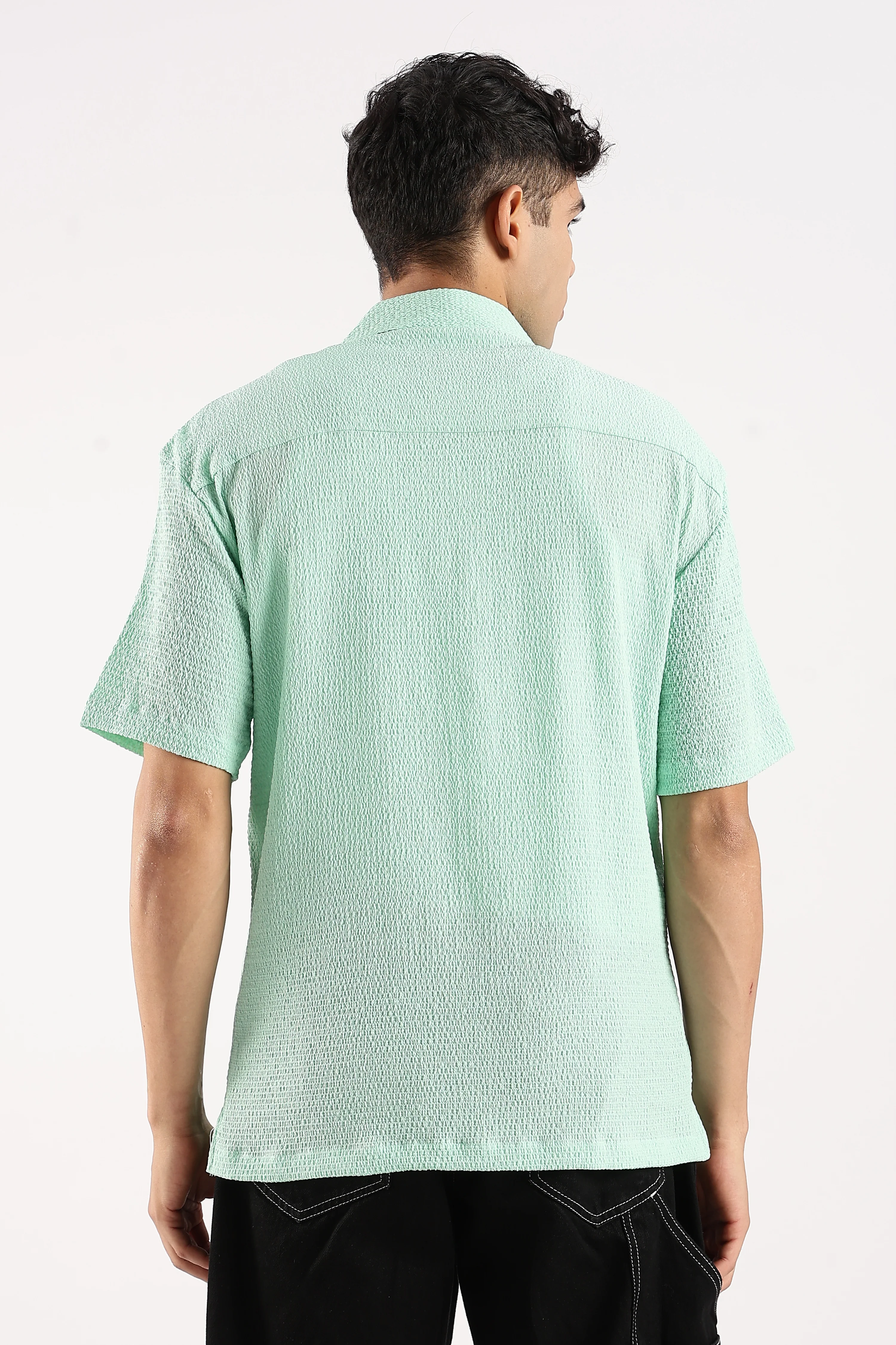 Men Green Poly Textured Shirt - Image 3