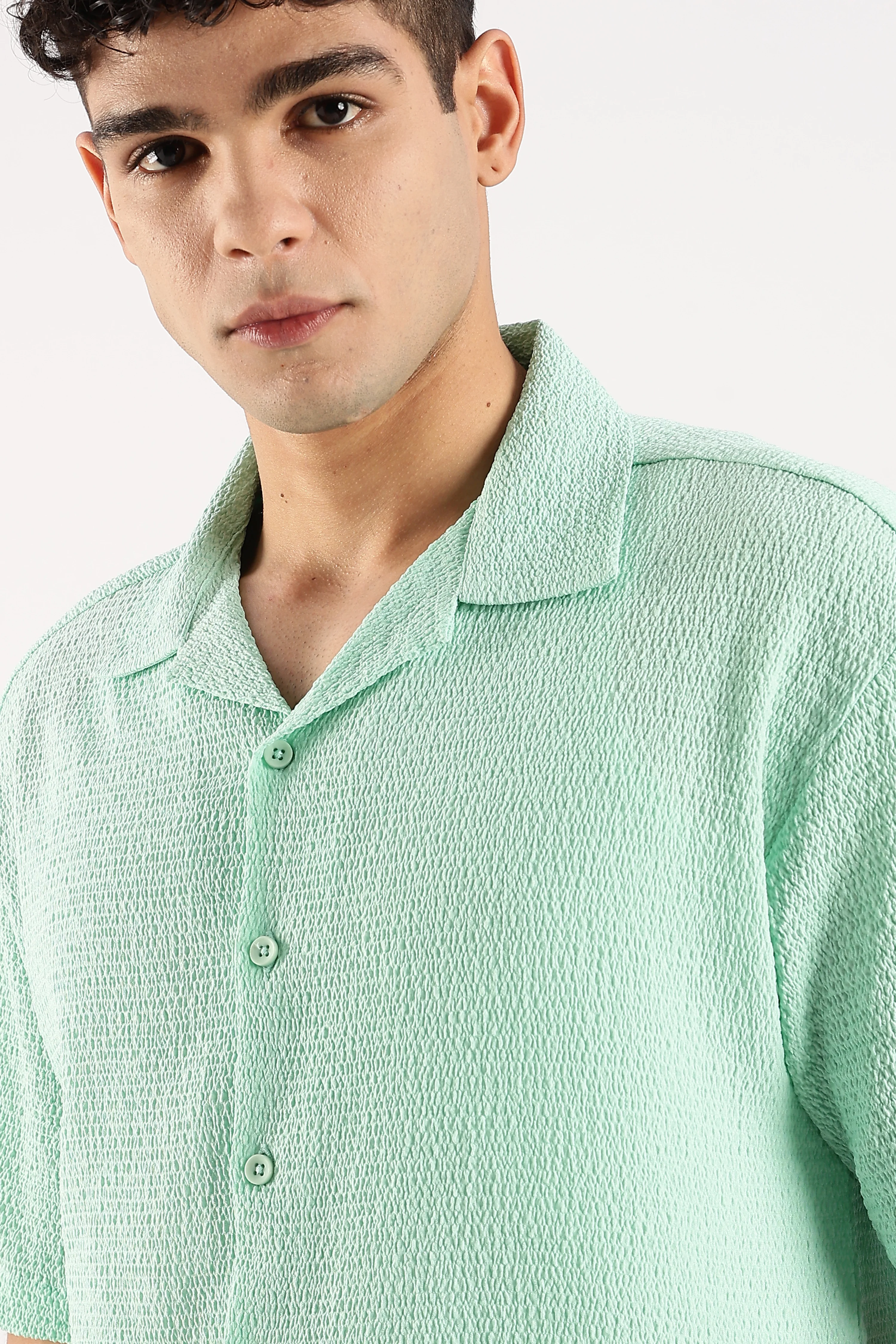 Men Green Poly Textured Shirt - Image 5