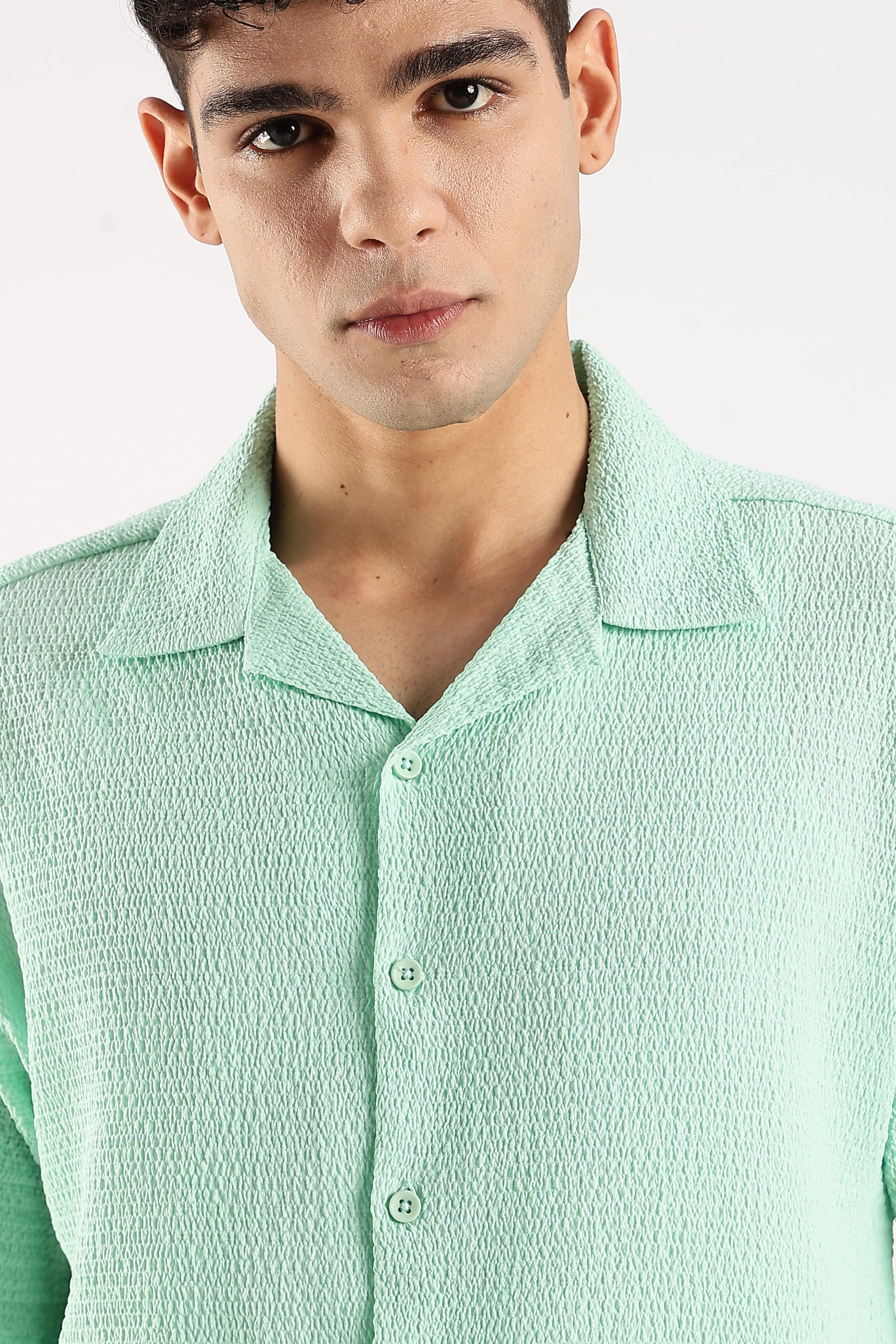 Men Green Poly Textured Shirt - Image 8