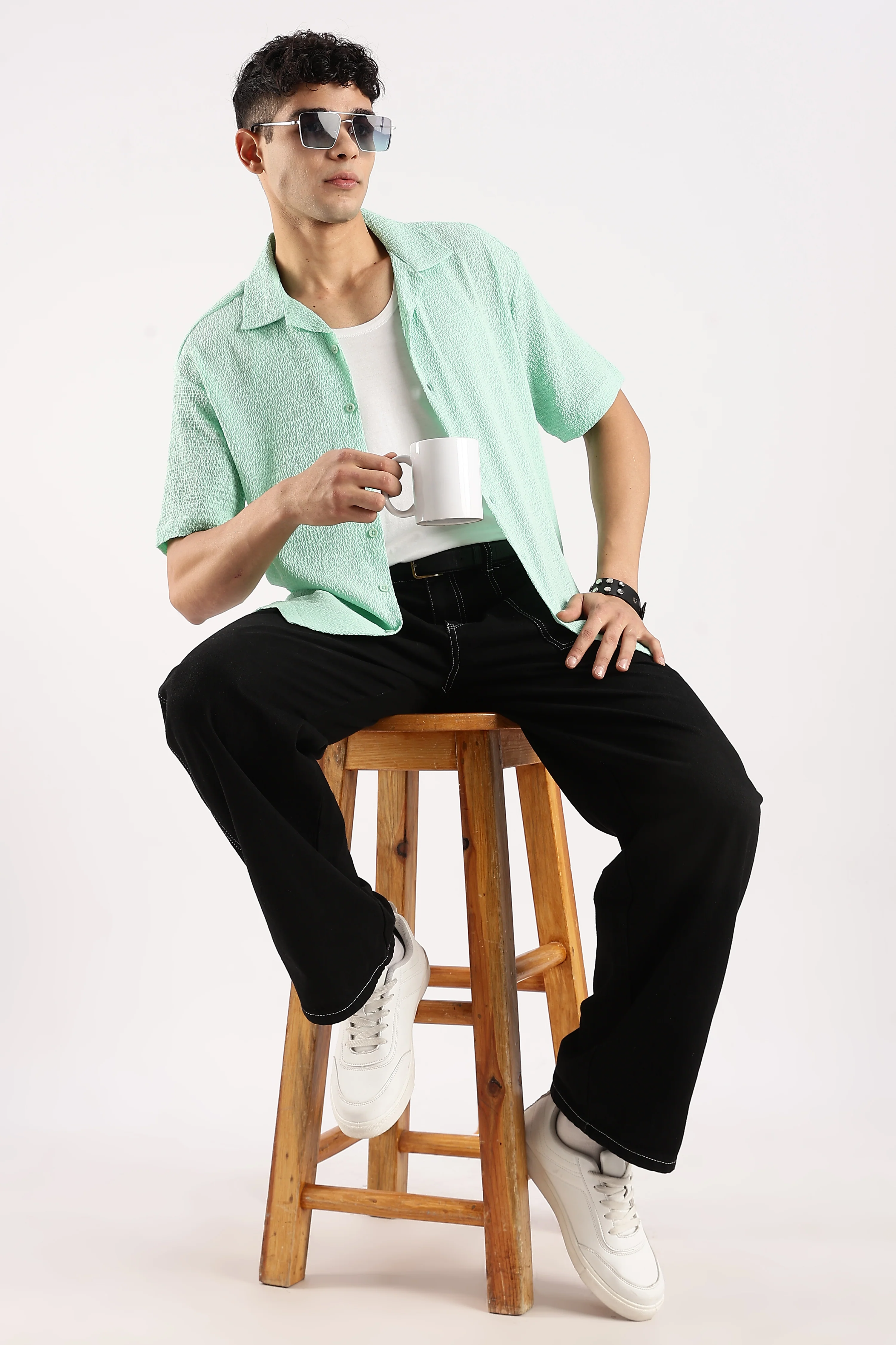 Men Green Poly Textured Shirt - Image 9