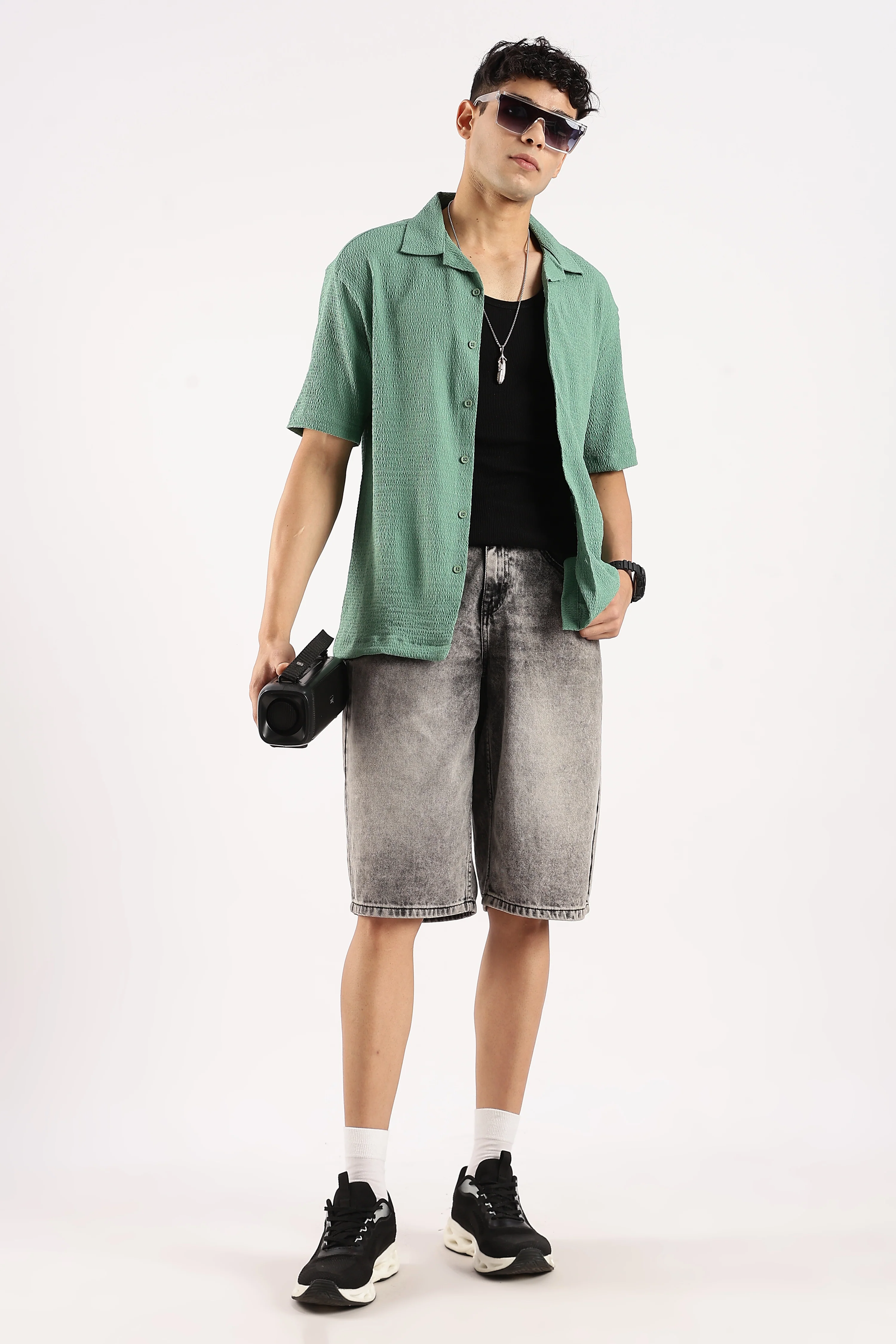 Men Green Poly Textured Shirt - Image 10