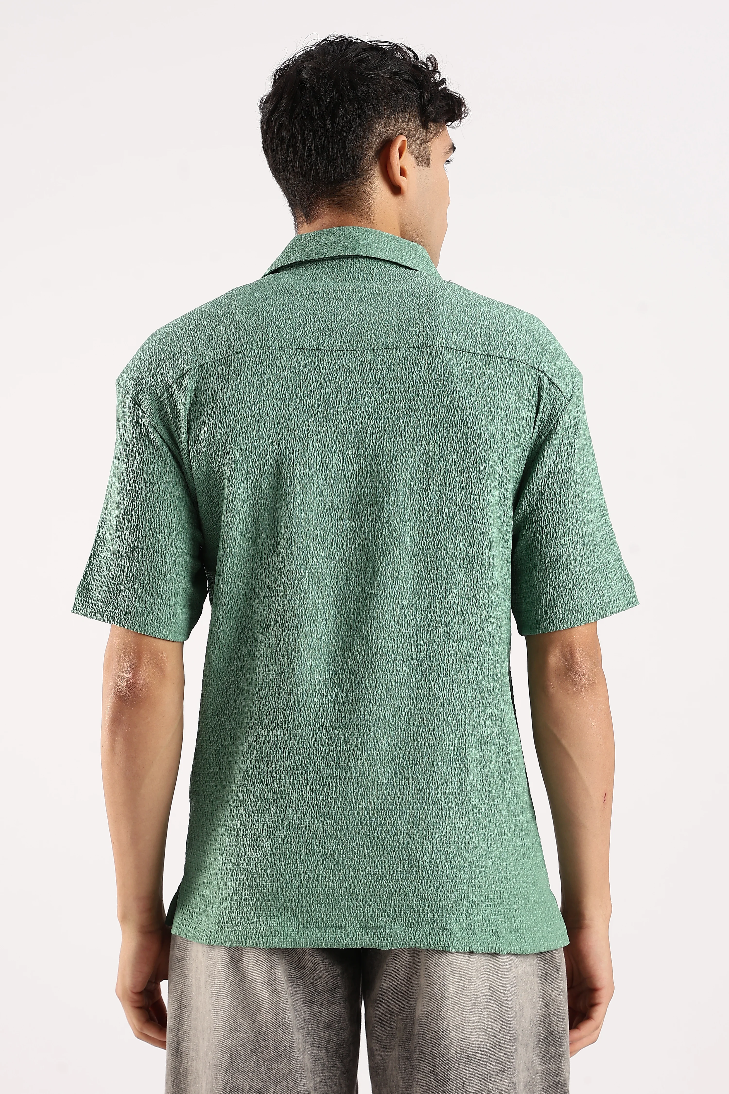 Men Green Poly Textured Shirt - Image 3