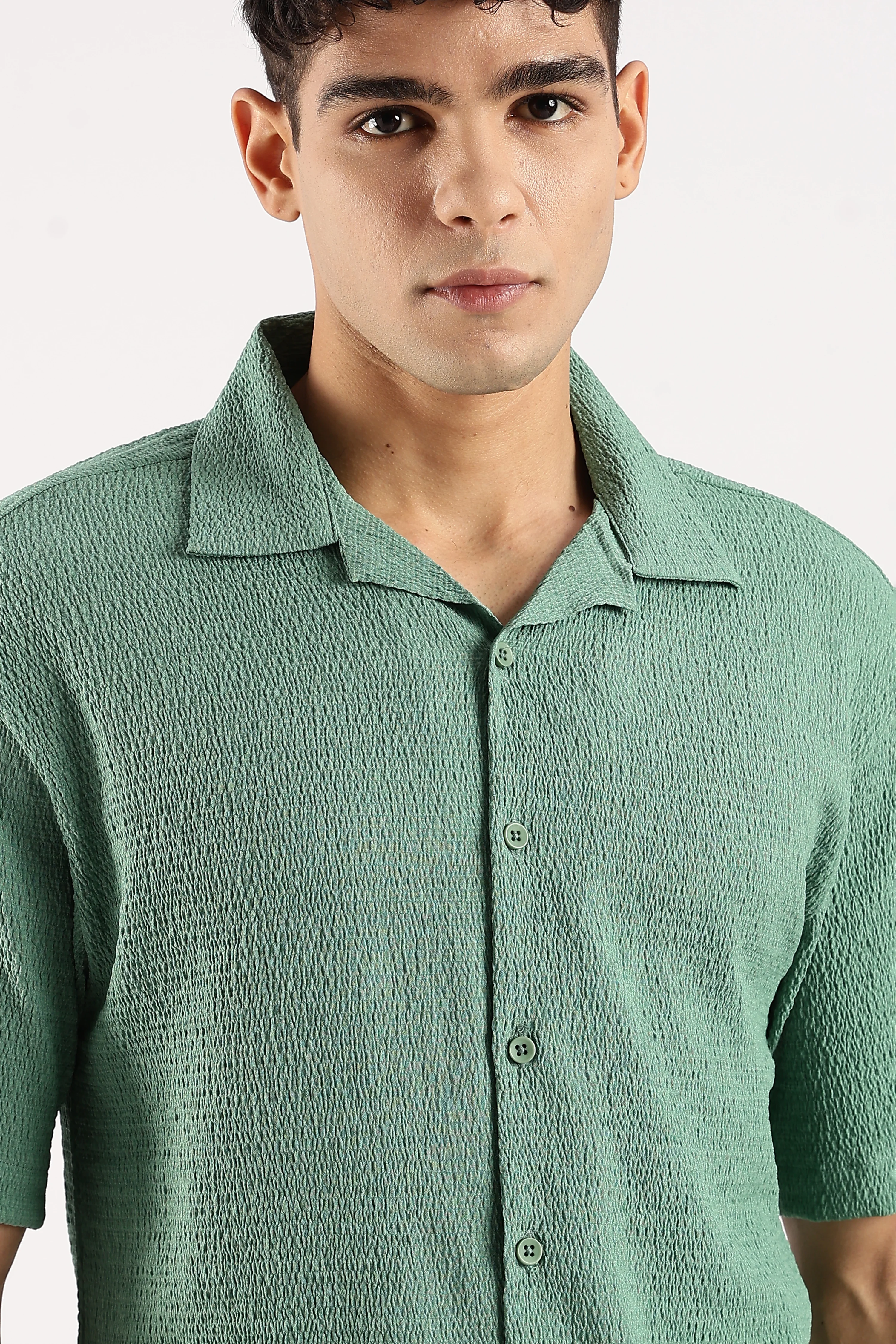 Men Green Poly Textured Shirt - Image 5
