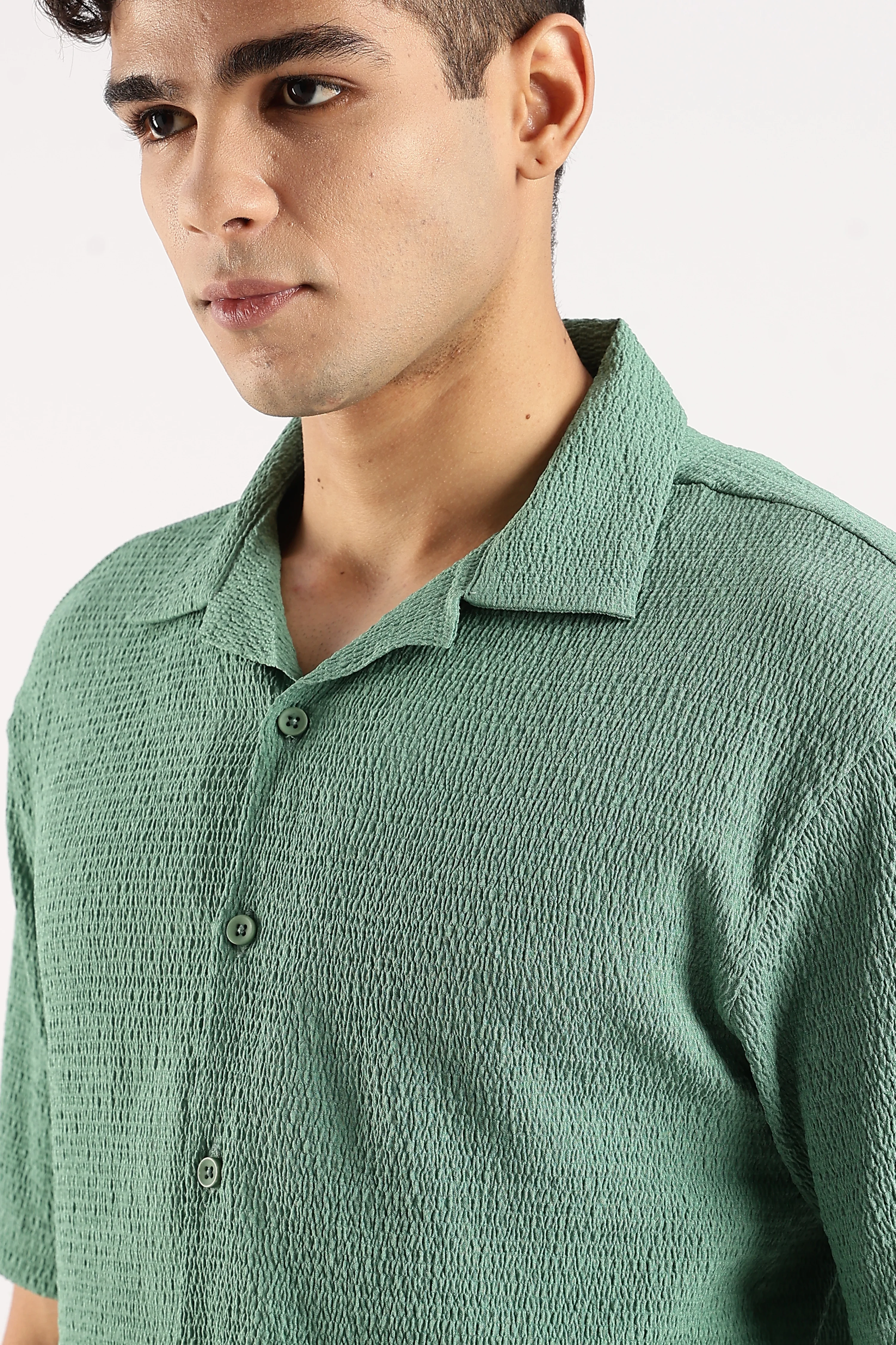 Men Green Poly Textured Shirt - Image 6