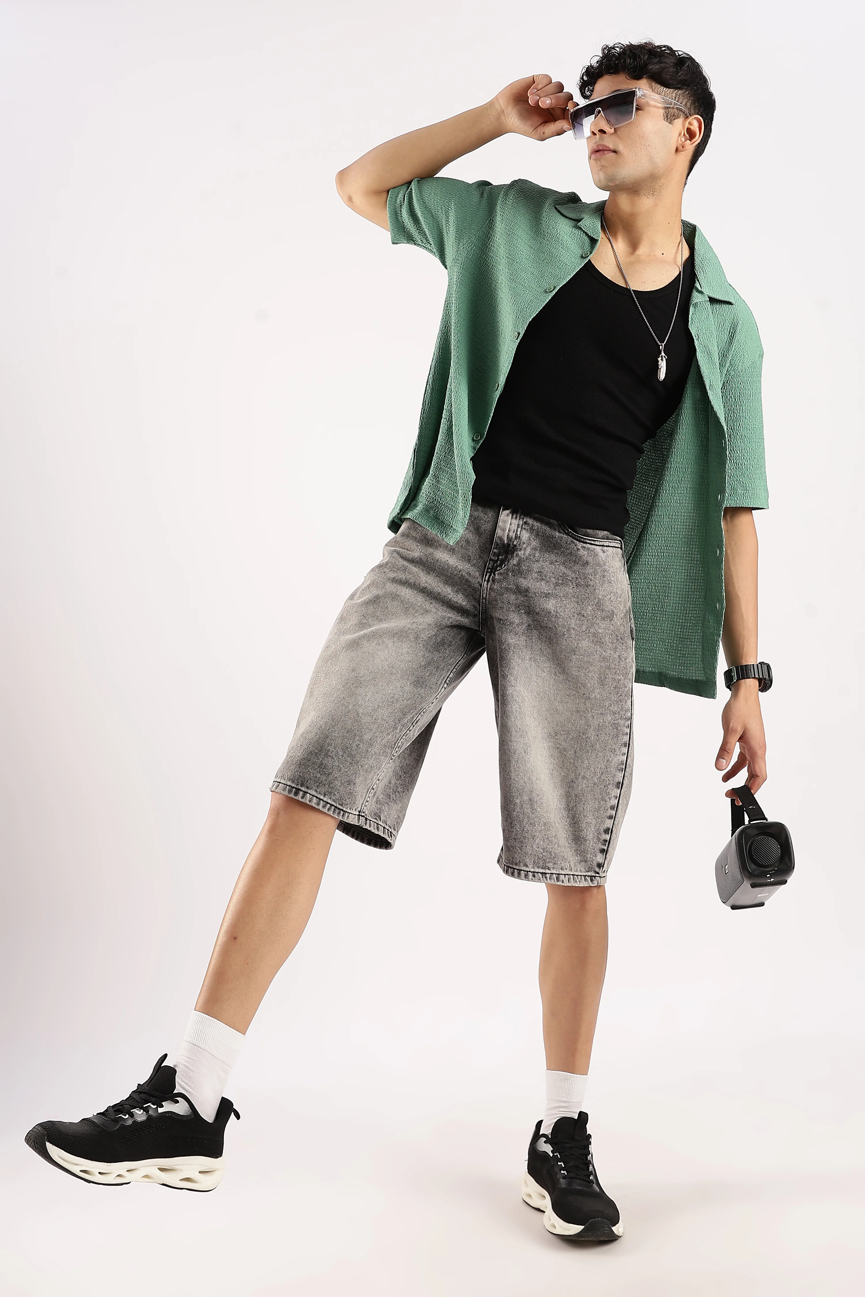 Men Green Poly Textured Shirt - Image 7
