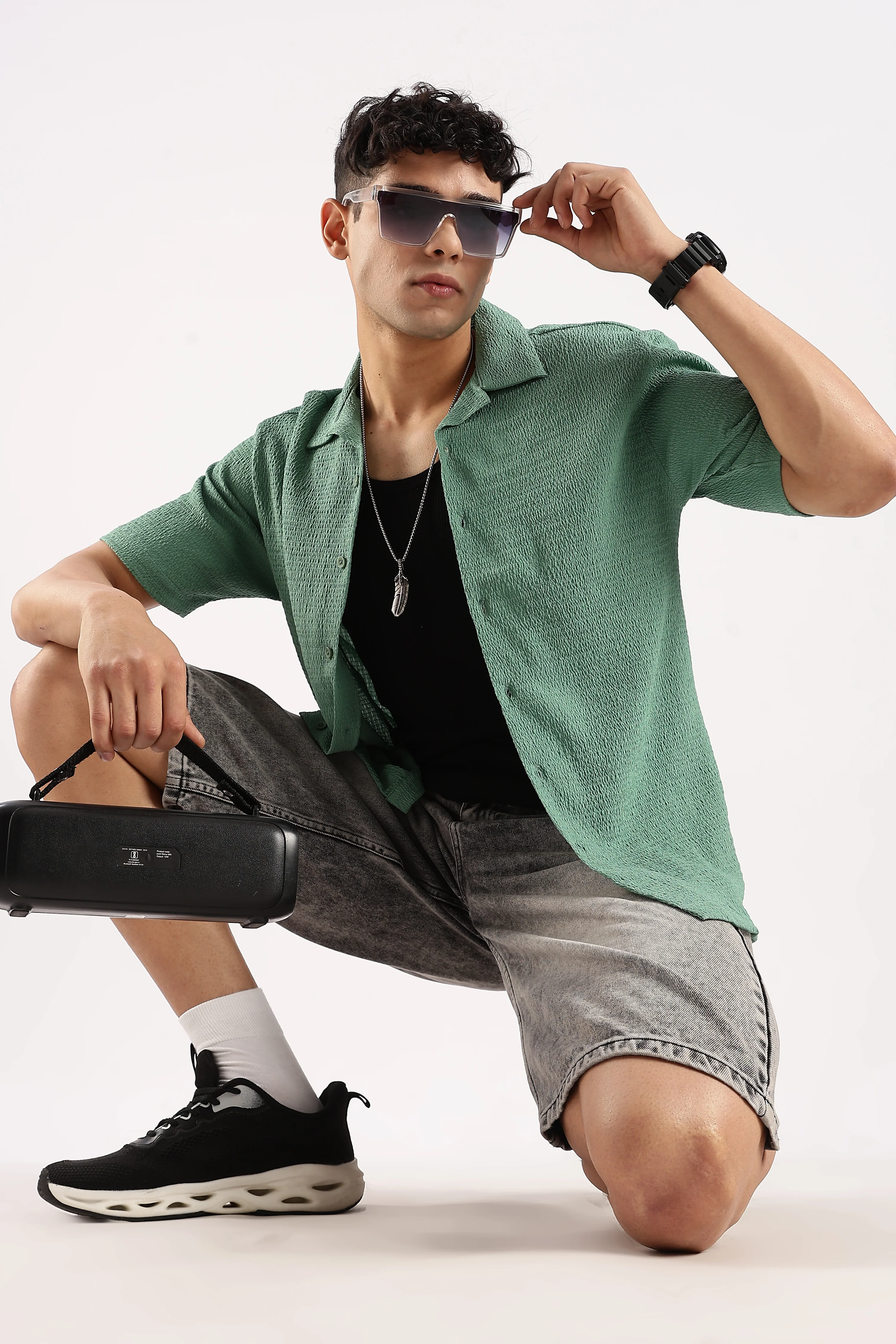 Men Green Poly Textured Shirt - Image 9