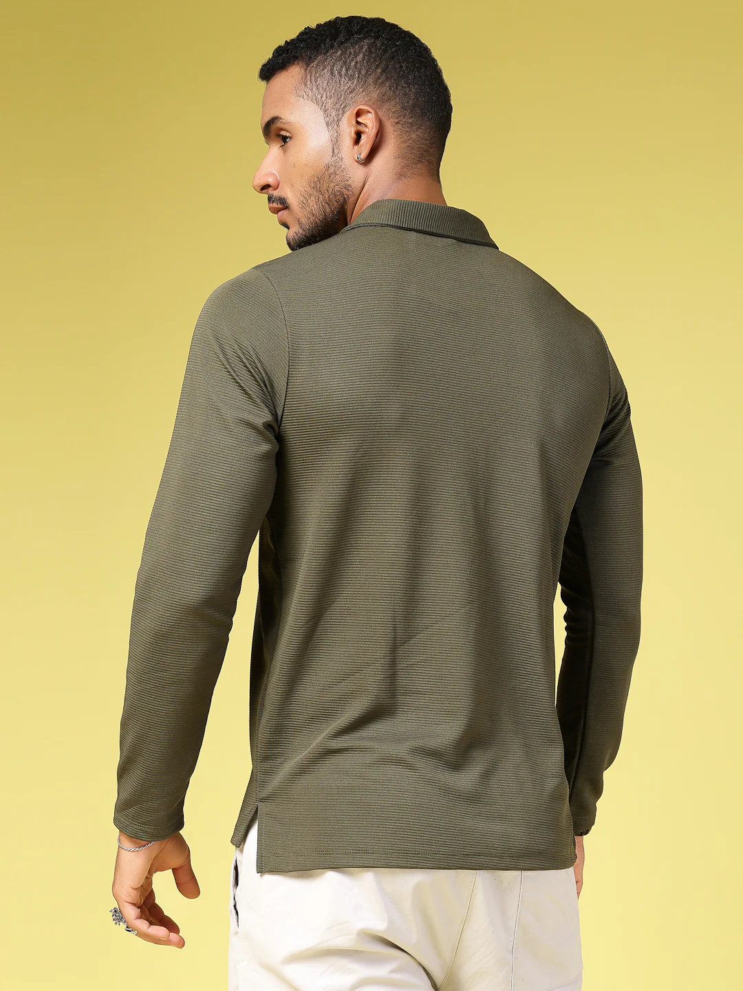 Men Green Polycorduroy T-shirt - Image 2