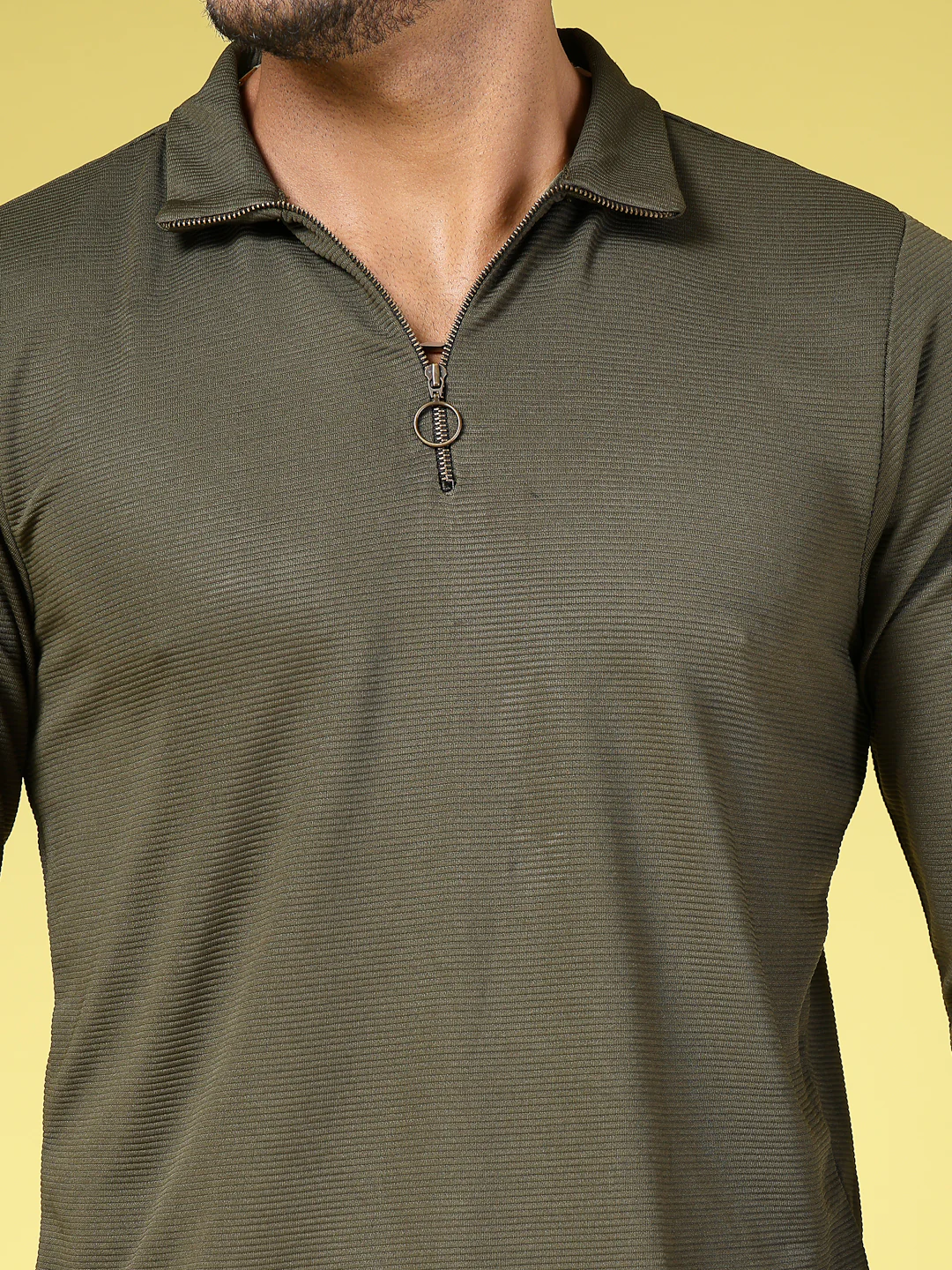 Men Green Polycorduroy T-shirt - Image 6