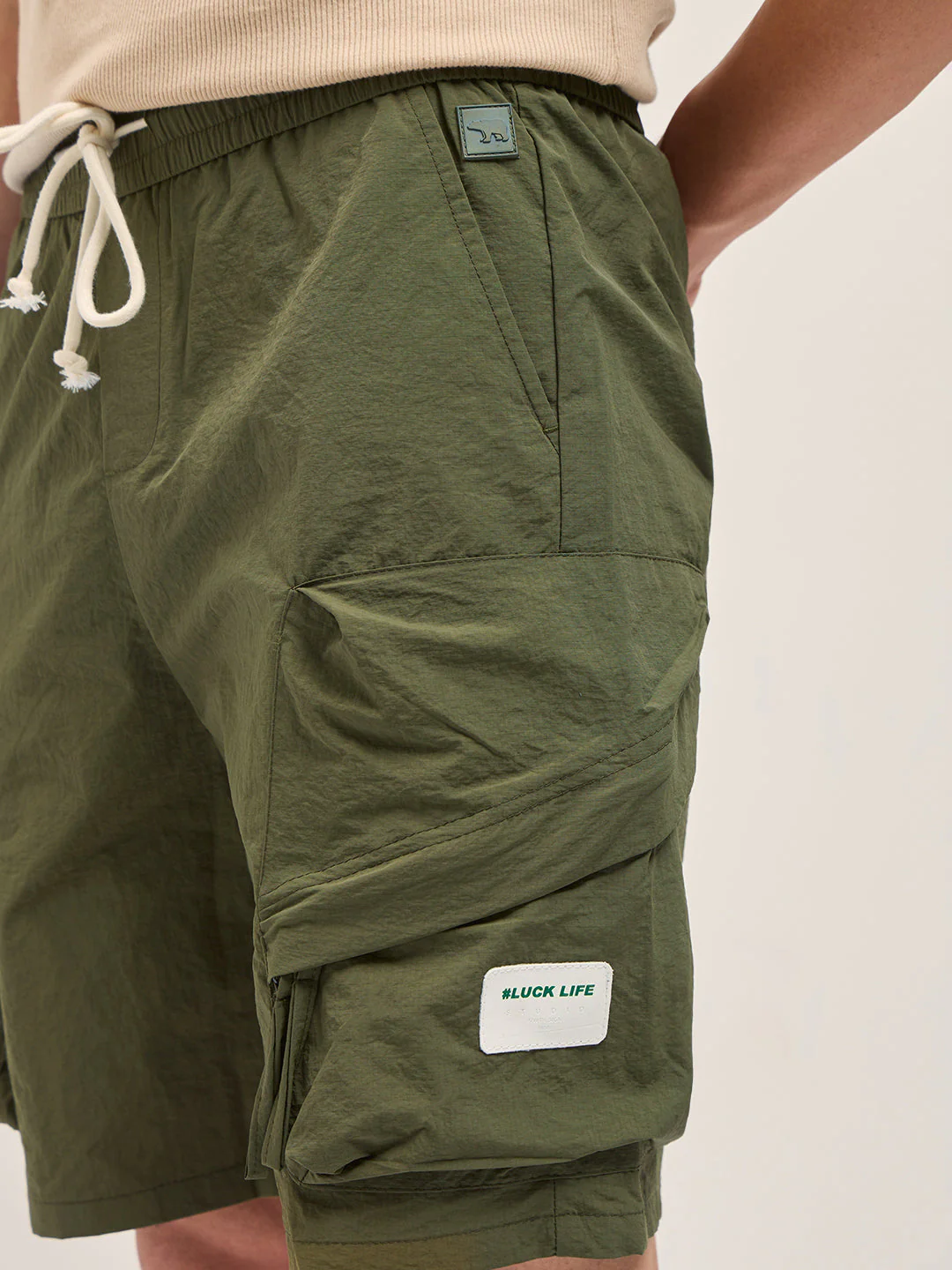Men Green Polyester Regular Fit Knee-Length Cargo Shorts - Image 5