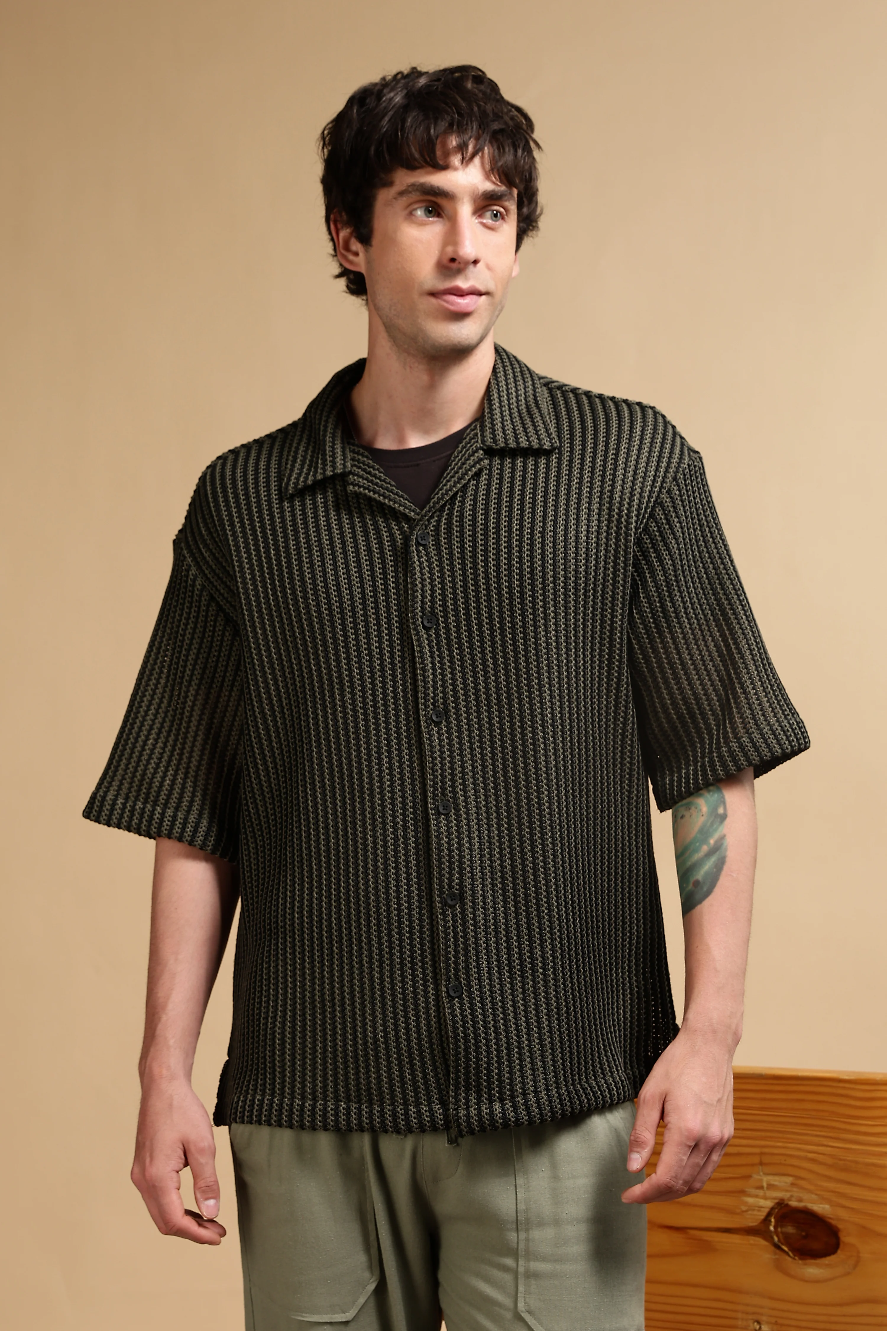 Men Green Polyester Relaxed Fit Shirt - Image 3