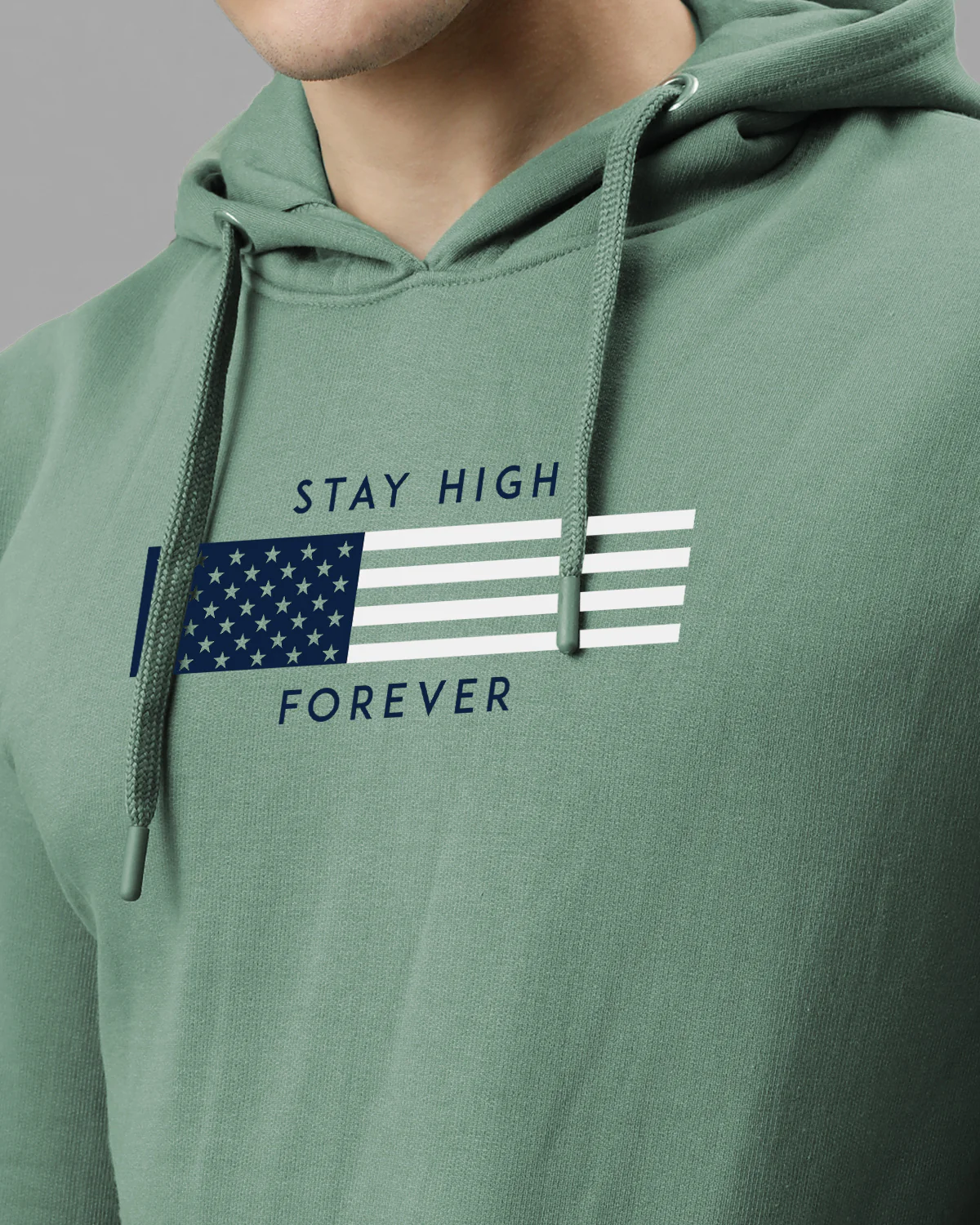 Men Green Printed Cotton Hoodie - Image 2