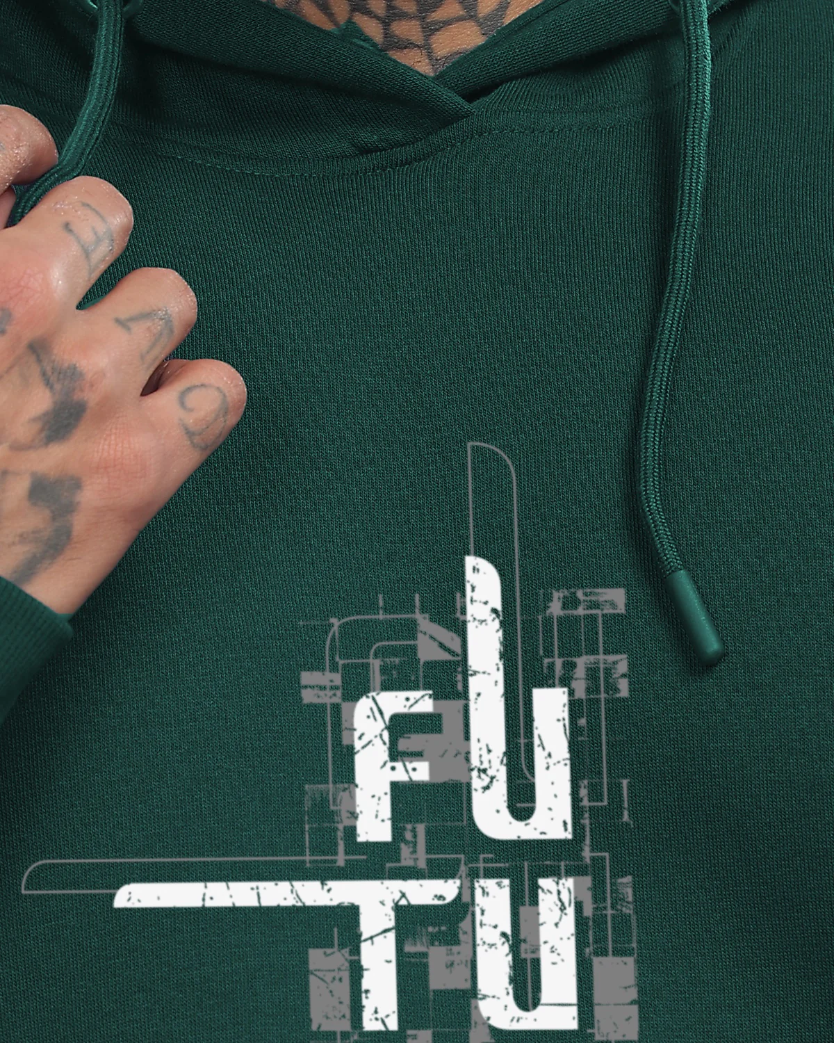 Men Green Printed Cotton Hoodie - Image 5