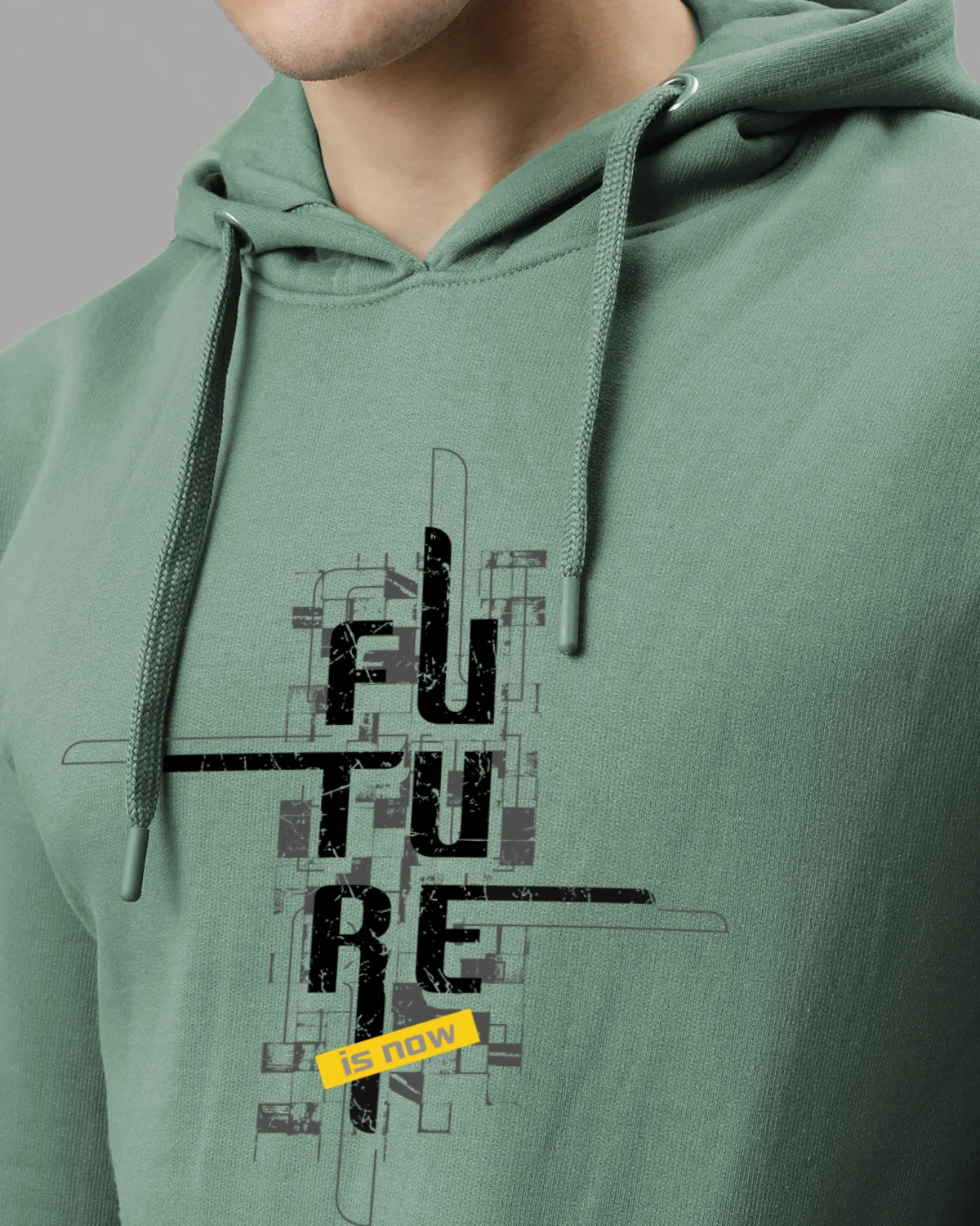 Men Green Printed Cotton Hoodie - Image 2