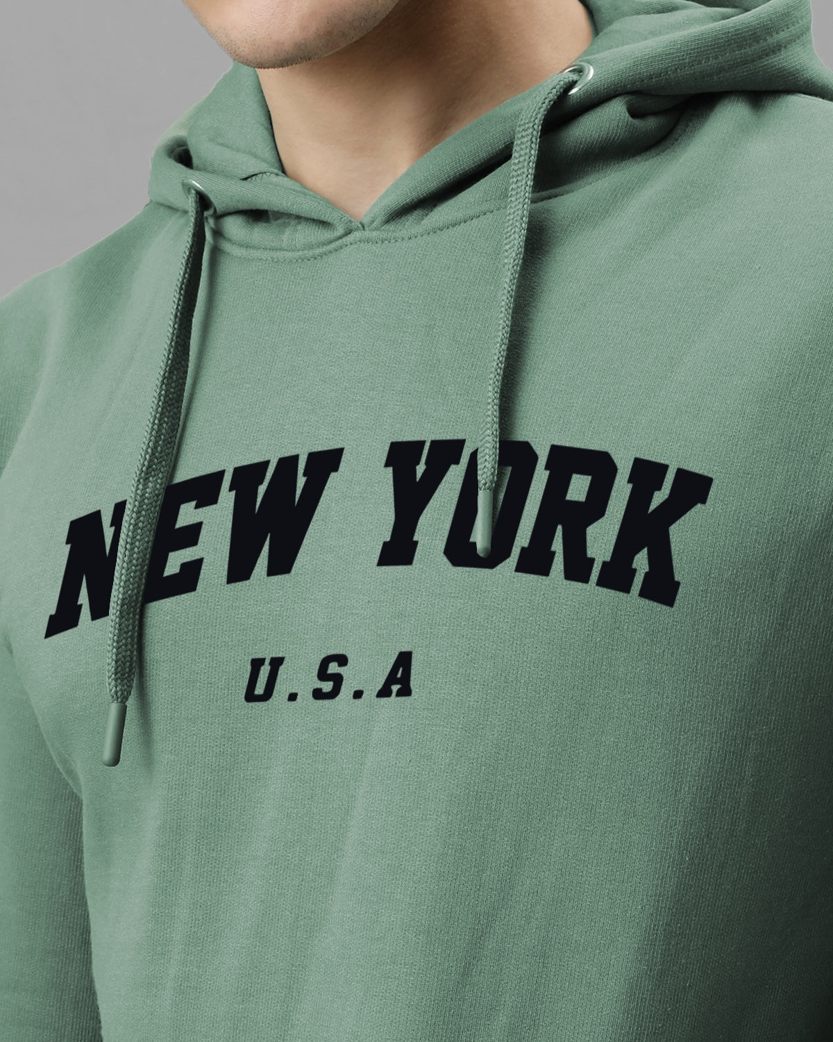 Men Green Printed Cotton Hoodie - Image 2