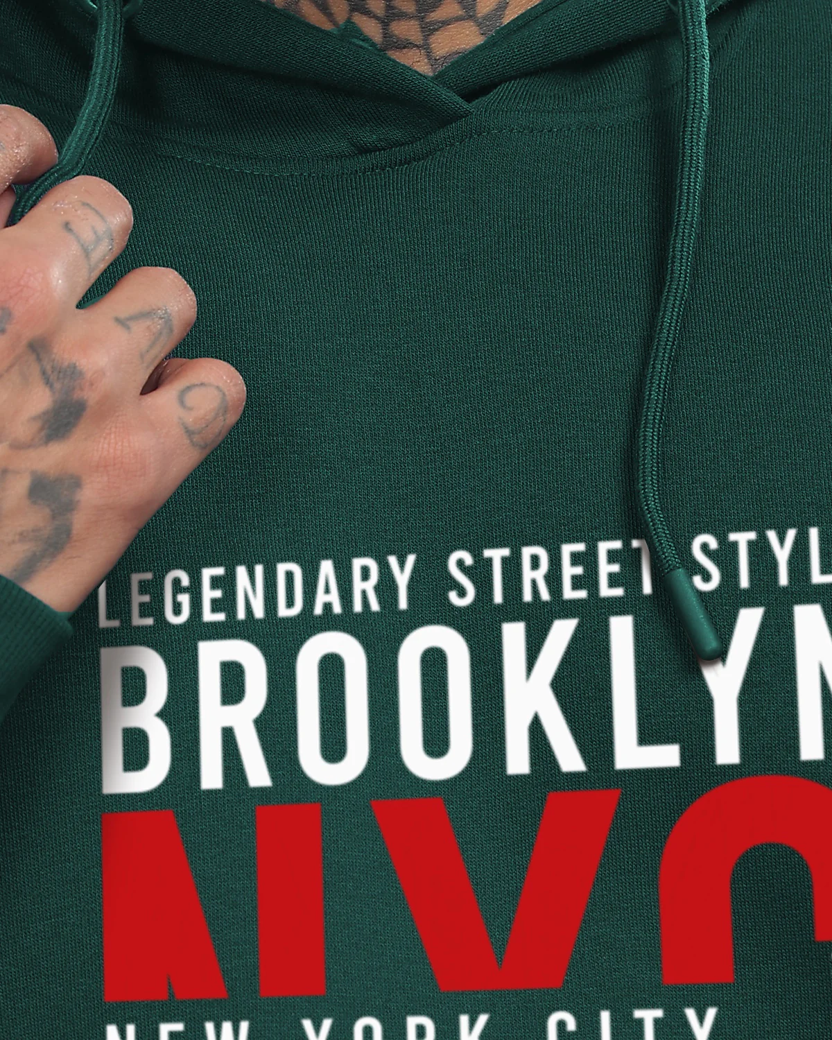 Men Green Printed Cotton Hoodie - Image 4