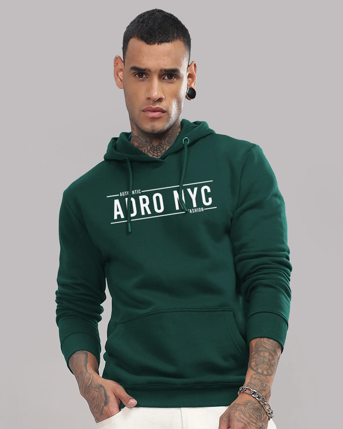 Men Green Printed Hoodie - Image 2