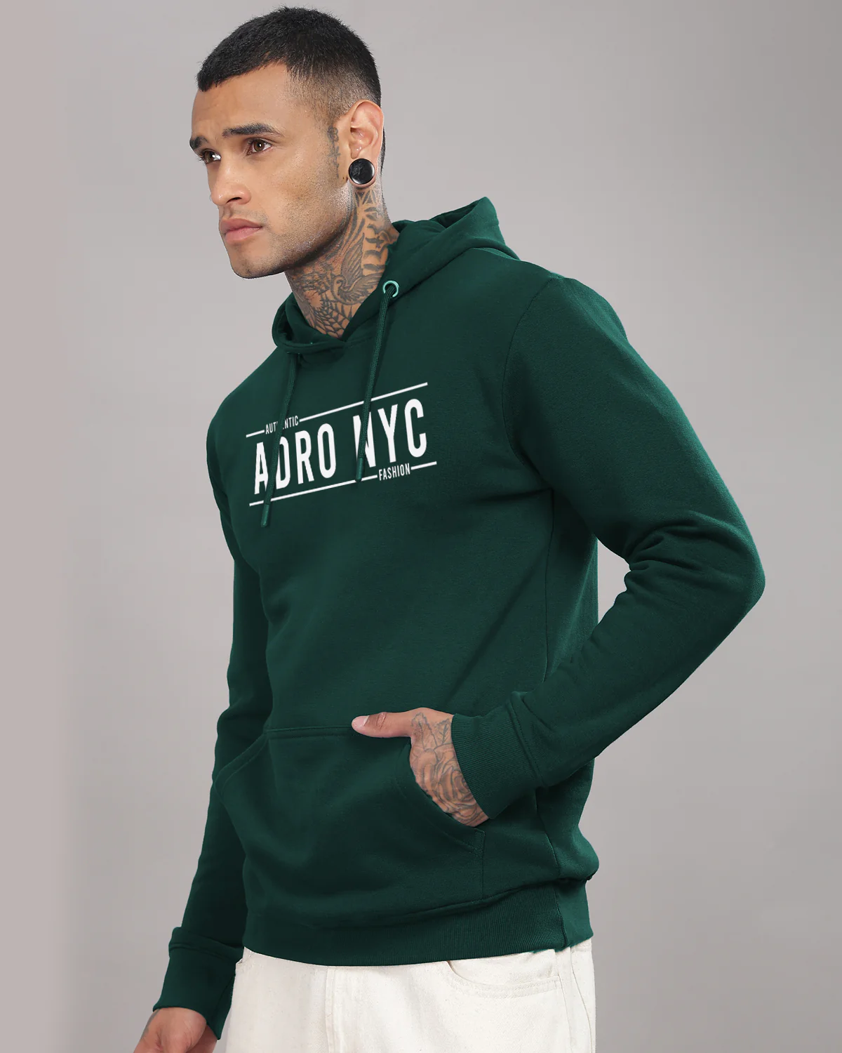 Men Green Printed Hoodie - Image 4